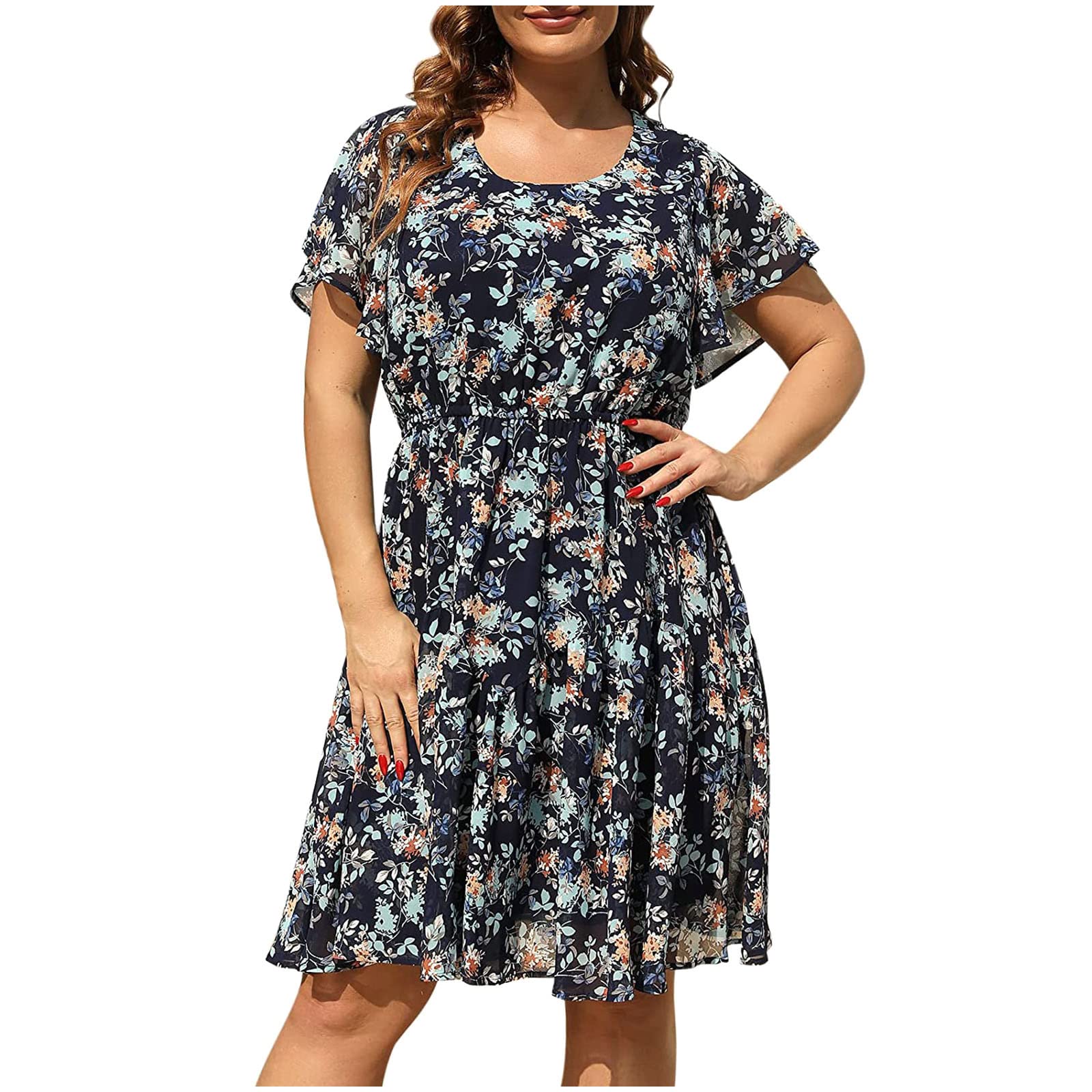 2022 Women's Summer Dresses - Short Sleeve V-Neck Boho Print A-Line Casual Beach Dress | Hawaiian Floral Sundress for Vacation, Pool Party & Outdoor Date