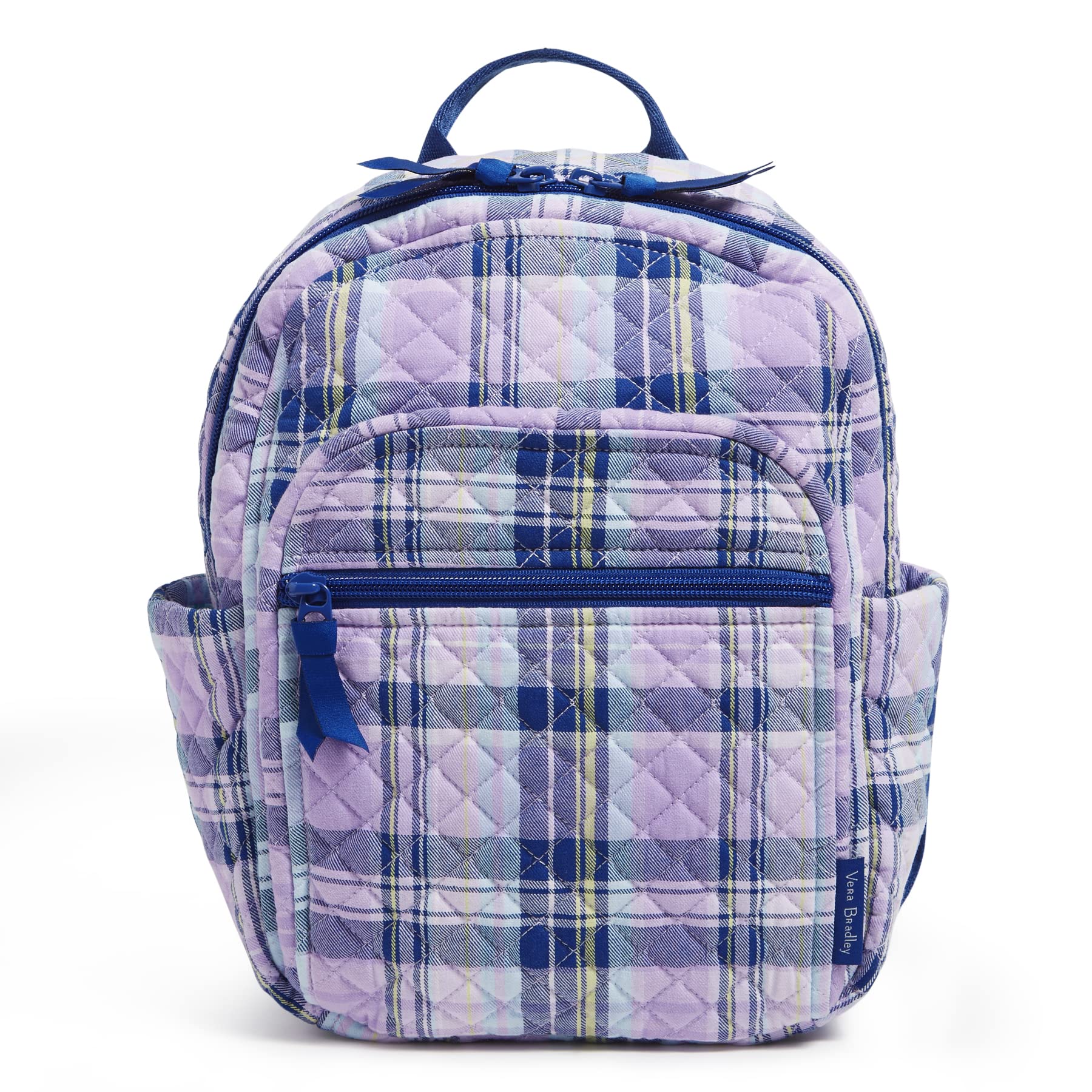 Vera Bradley Women's Small Cotton Backpack - Amethyst Plaid Pattern, Eco-Friendly Recycled Material, Lightweight & Durable for Travel, Work, School & Daily Use