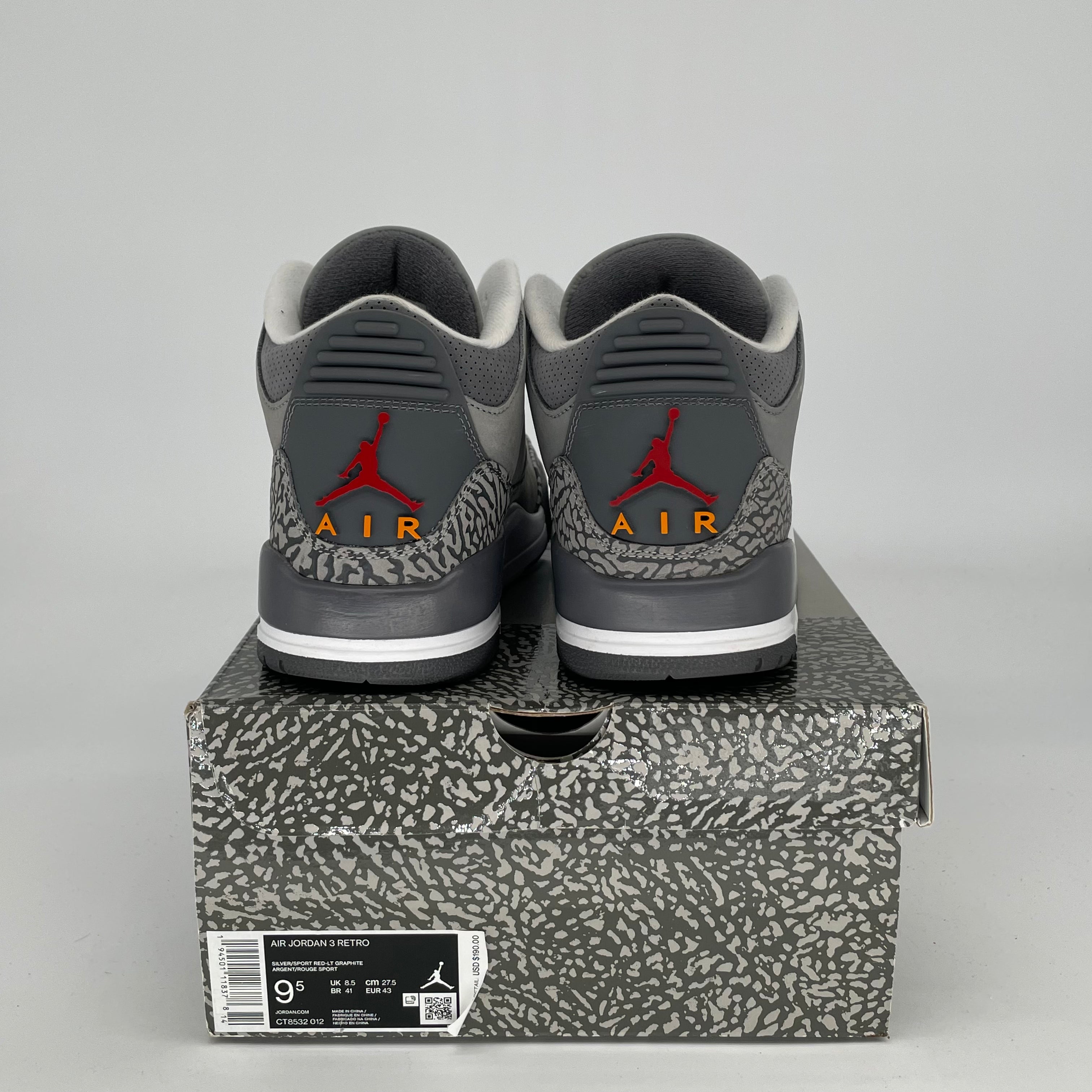 AIR JORDAN 3 COOL GREY Men's Basketball Shoes - Size 9.5/11W (CT8532-012) | Retro Sneakers for Casual Wear, Street Style & Sports Performance