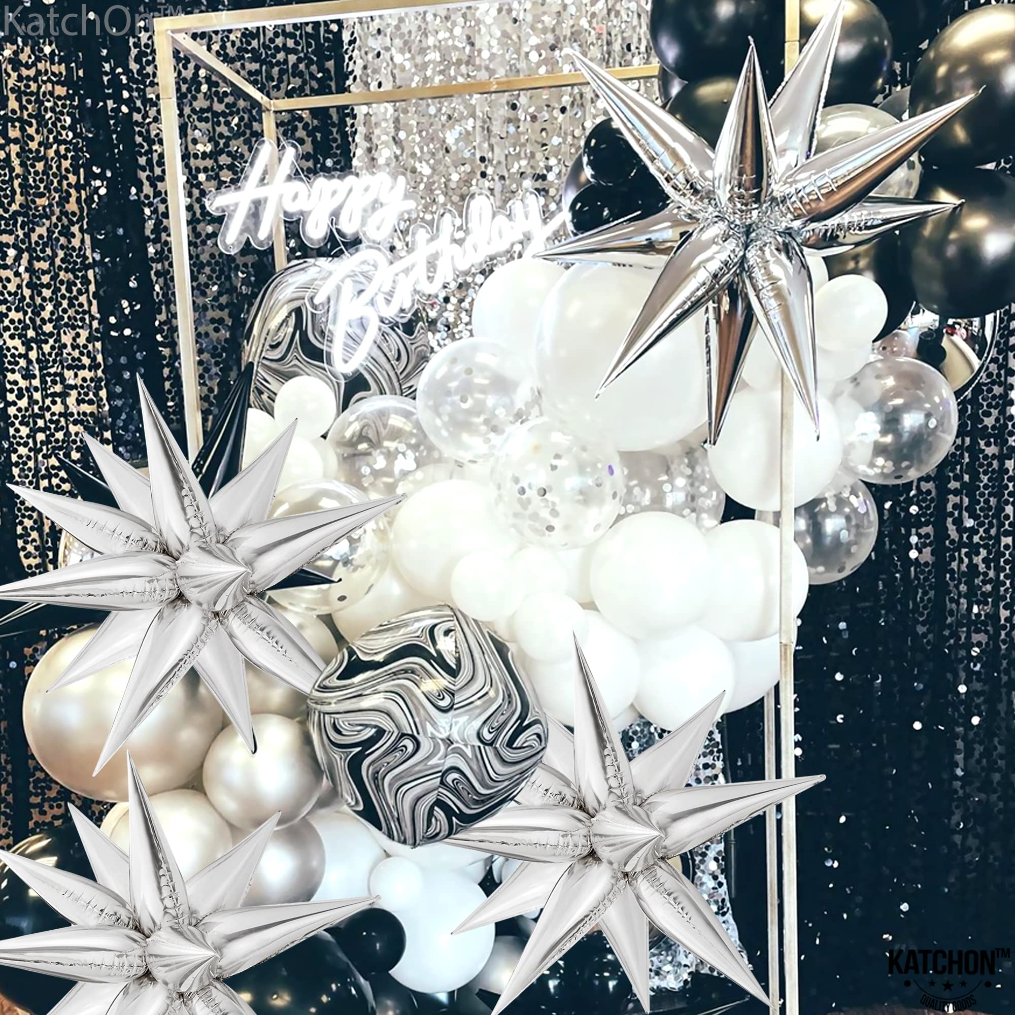 KatchOn 26 Inch Metallic Star Balloons - Pack of 50 Silver Foil Spikes for Graduation Party Decorations, Prom Decor, Class of 2025 Celebration - Perfect for Graduation Ceremonies, Prom Nights, Birthday Parties & Special Events