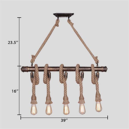 NIUYAO 39'' Industrial Hemp Rope Pendant Light - Bronze Rust Pipe Hanging Chandelier for Farmhouse, Loft & Industrial Ceiling Lighting | Kitchen Island, Dining Room, Bar Decor