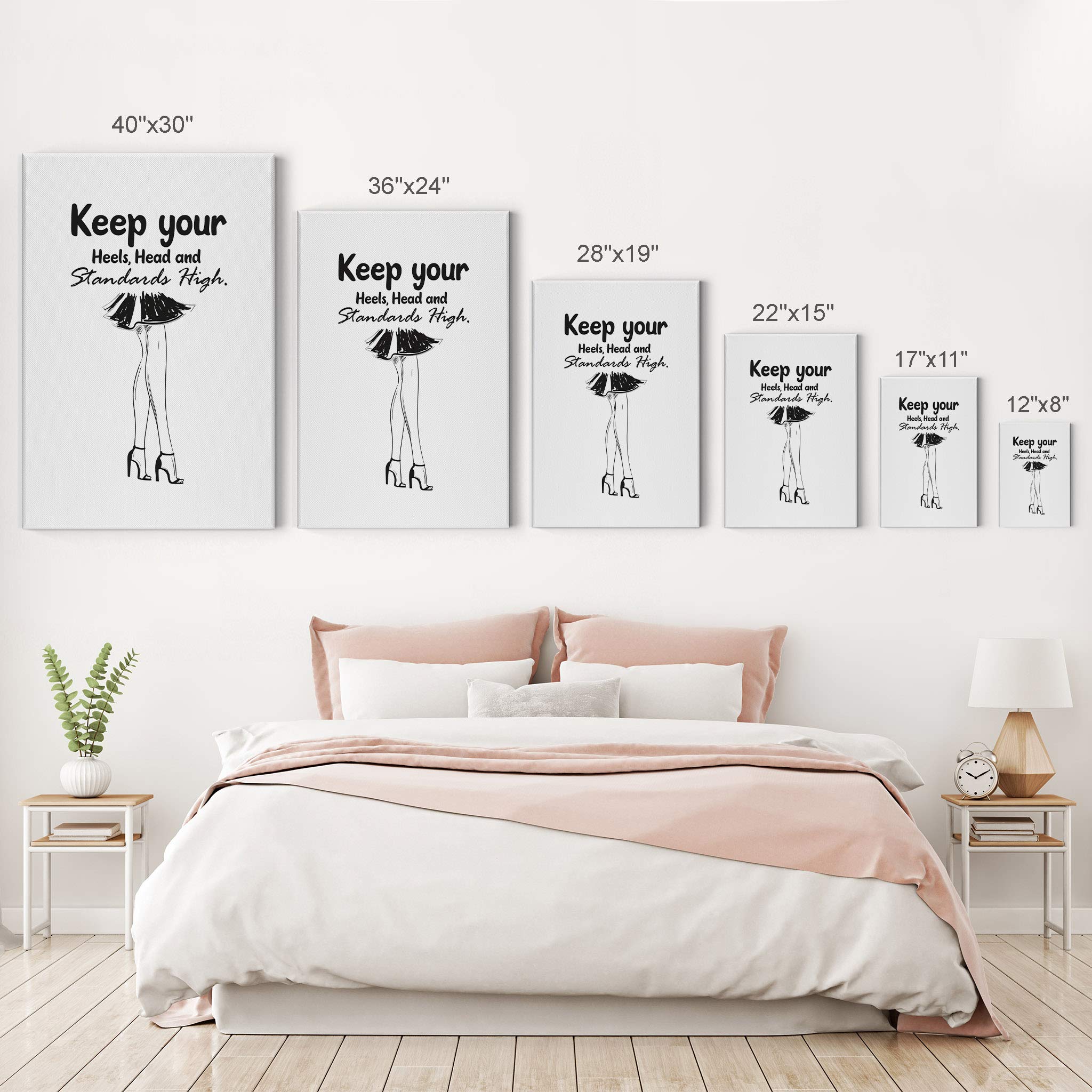 Smile Art Design Keep Your Heels Head & Standards High Red High Heels Sketch - Glam Fashion Canvas Wall Art Print for Office, Teen Girls Room, Women's Dorm & Bedroom Decor - Ready to Hang 40x30 Inches - Perfect for Fashion Lovers & Home Interior Design