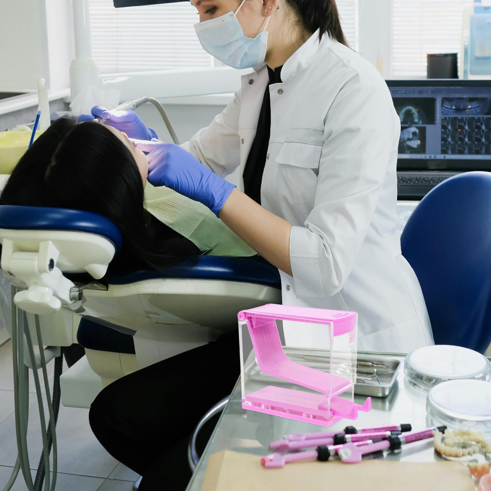 iplusmile Dental Cotton Rolls Dispenser - Press Type Cotton Roll Holder Organizer with Non-Slip Base | Perfect for Dental Clinics, Home Use & Professional Offices (Violet)