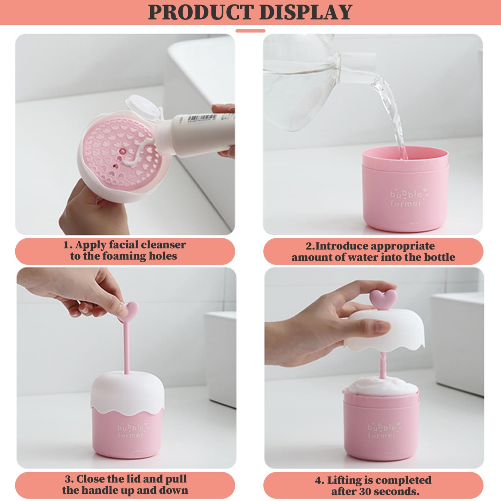 2Pcs Heart Design Foamers for Face Wash - Fast Foaming Portable Bubble Cleanser Foamer, PP Skincare Foam Maker for Home & Travel - Perfect for Gentle Daily Cleansing & On-the-Go Skincare Routine