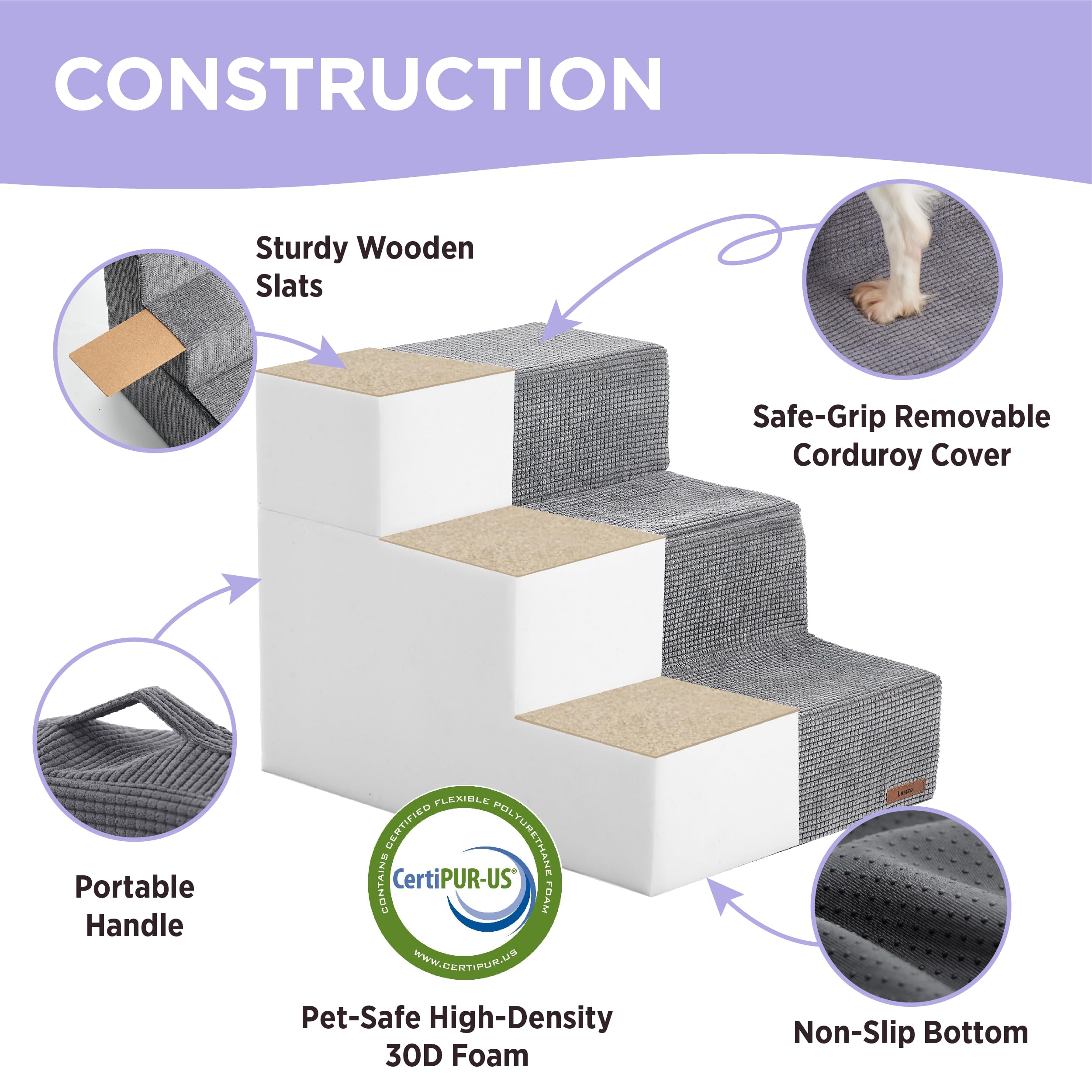 Foldable 4-Step Dog Stairs for High Beds - Non-Slip Pet Steps for Small Dogs & Cats
