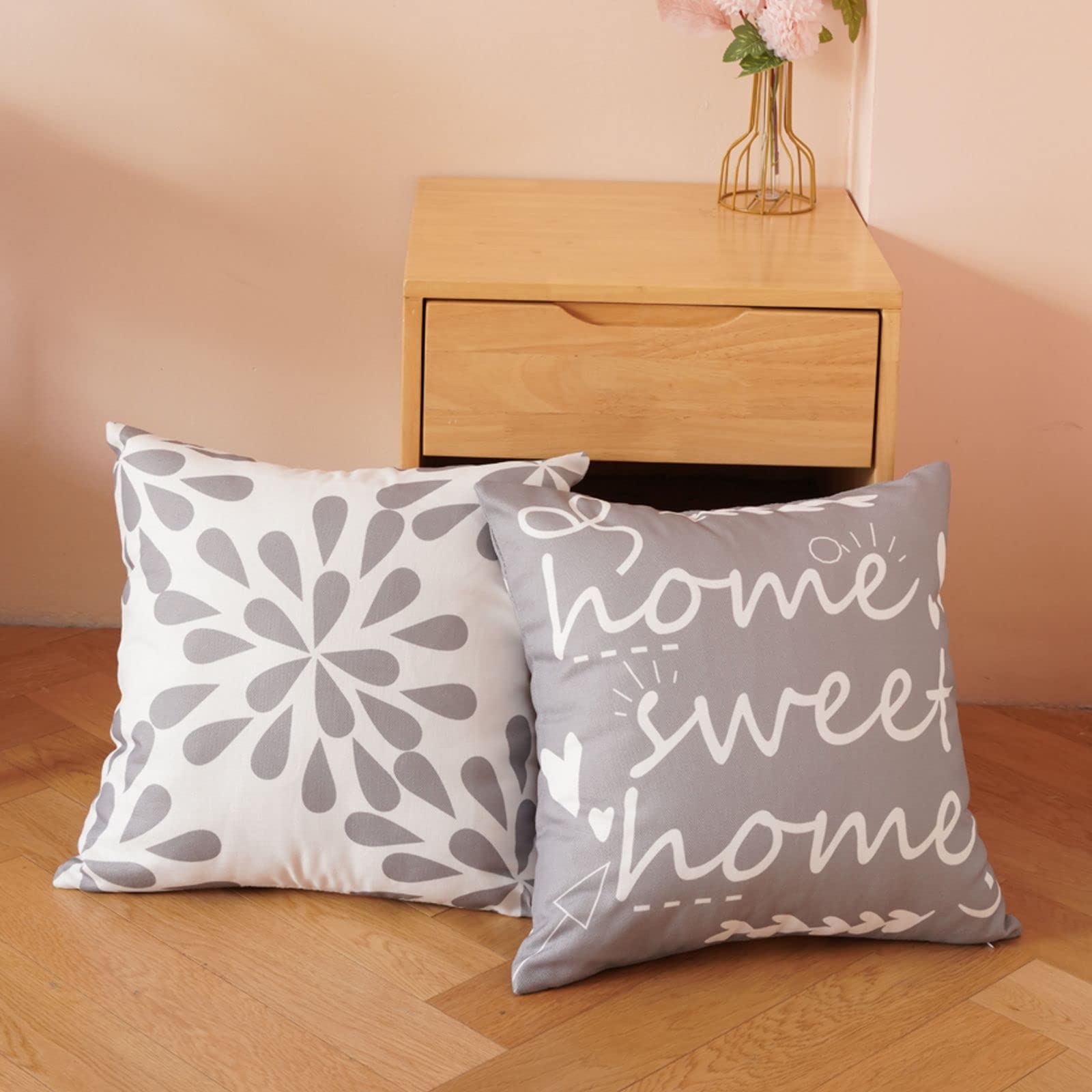16x16 Inch Pillow Covers Set of 4 with Zippers - Decorative Linen Cushion Cases for Couch, Sofa & Bed (40x40 cm) - Farmhouse Style Home Decor for Living Room, Bedroom & Guest House