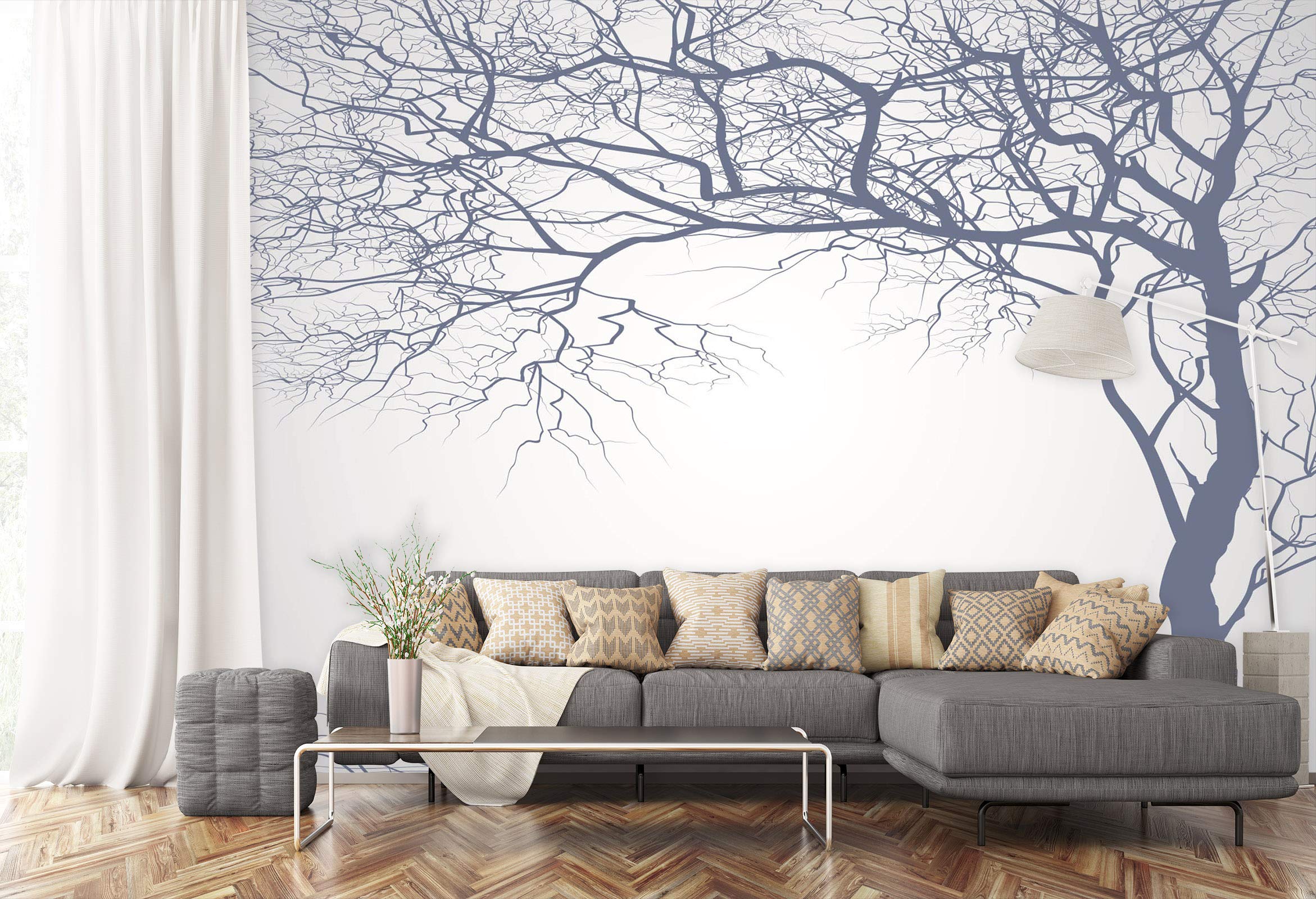 3D Dead Tree Silhouette Wallpaper - Self-Adhesive Vinyl Wall Mural (82