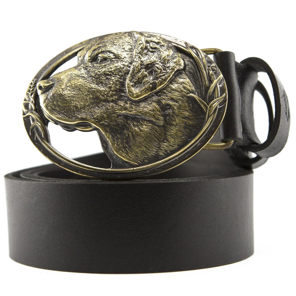 Labrador Retriever Dog Breed Solid Brass Belt Buckle with Genuine Leather Strap - Perfect for Casual Wear, Dog Lovers & Outdoor Activities