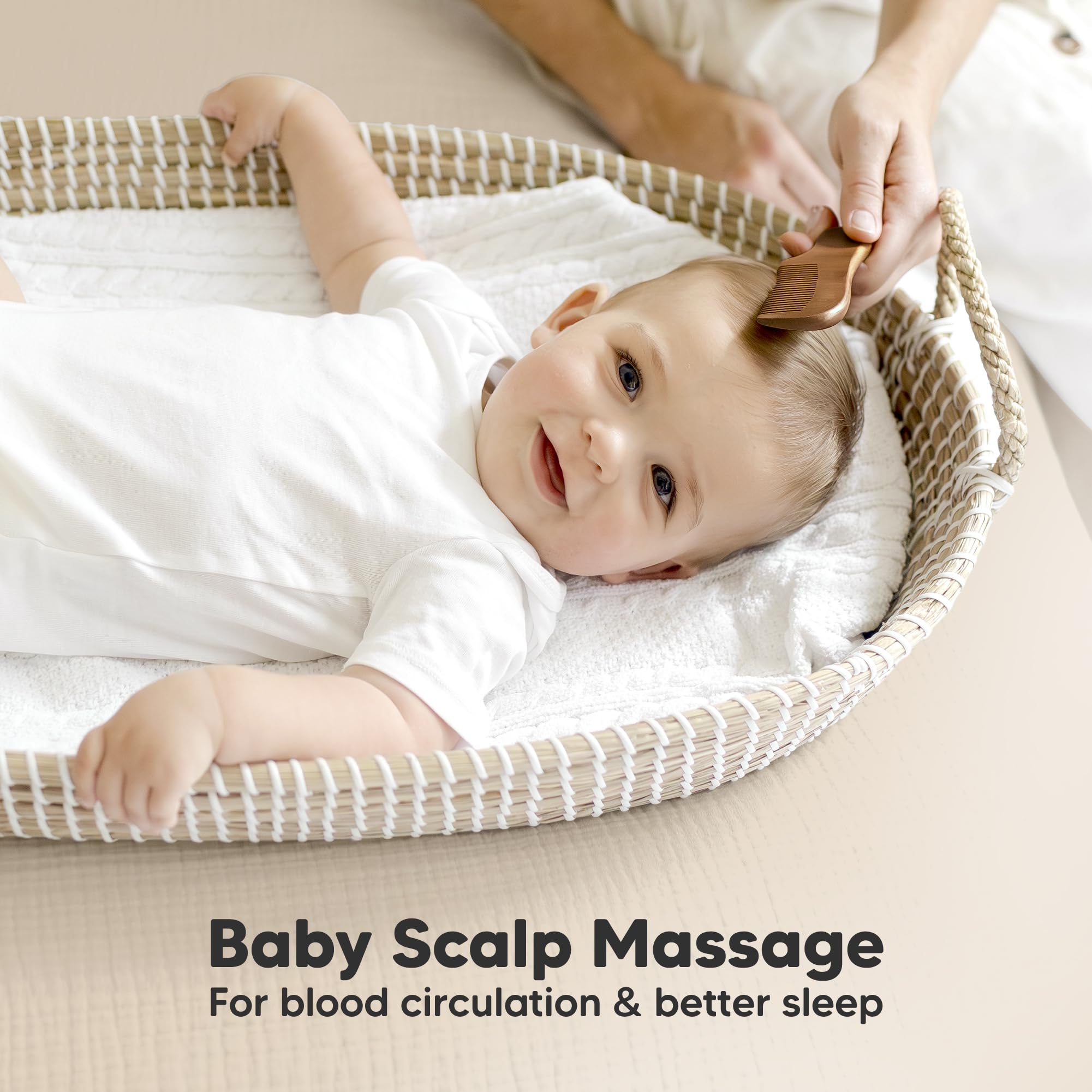 Wooden Baby Hair Brush & Comb Set for Newborns - Soft Goat Bristle for Gentle Hair Care at Home