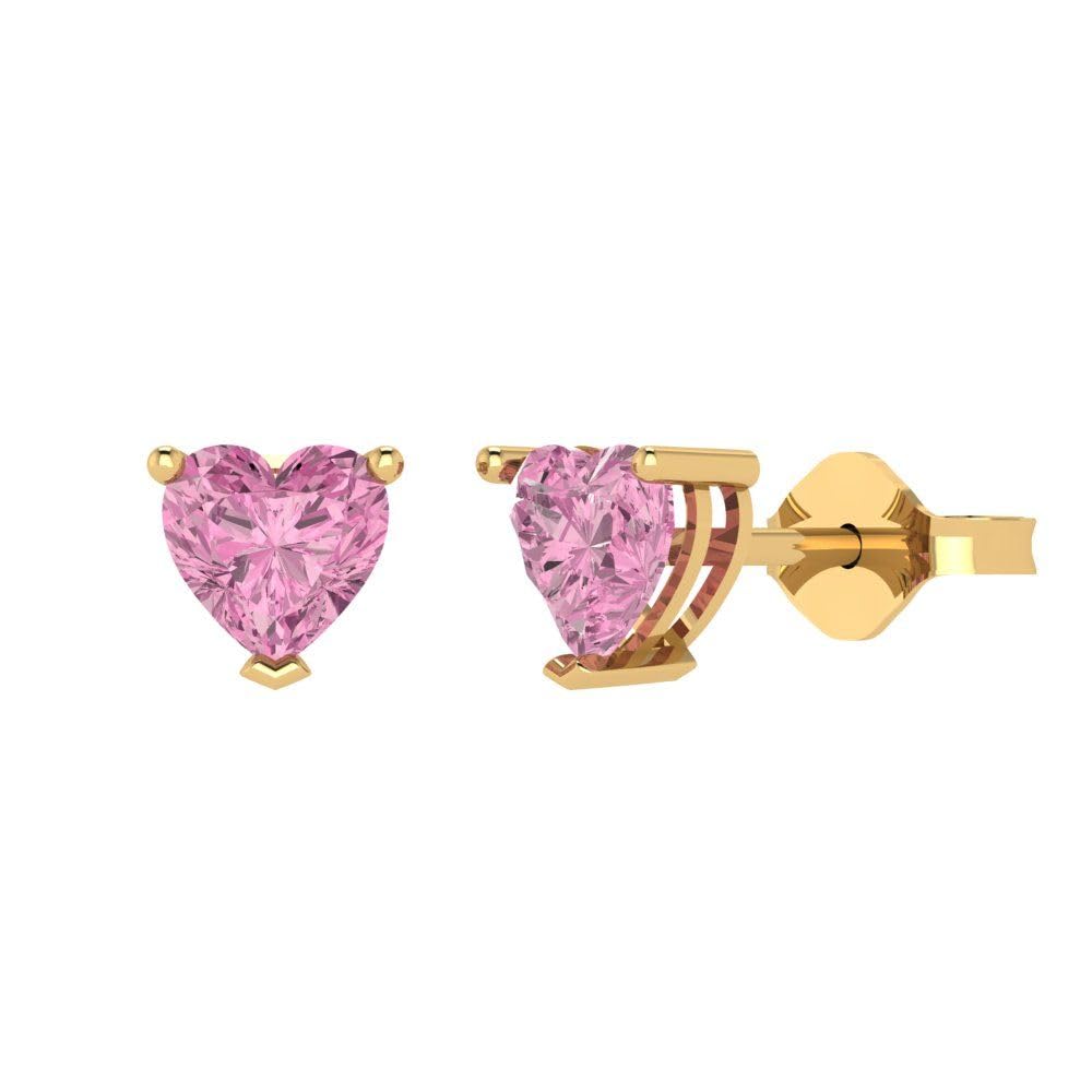 0.94cttw Heart Cut Solitaire Pink Simulated Diamond Stud Earrings - 14k Yellow Gold Push Back Fine Jewelry - Perfect for Anniversary Gifts, Valentine's Day & Romantic Occasions