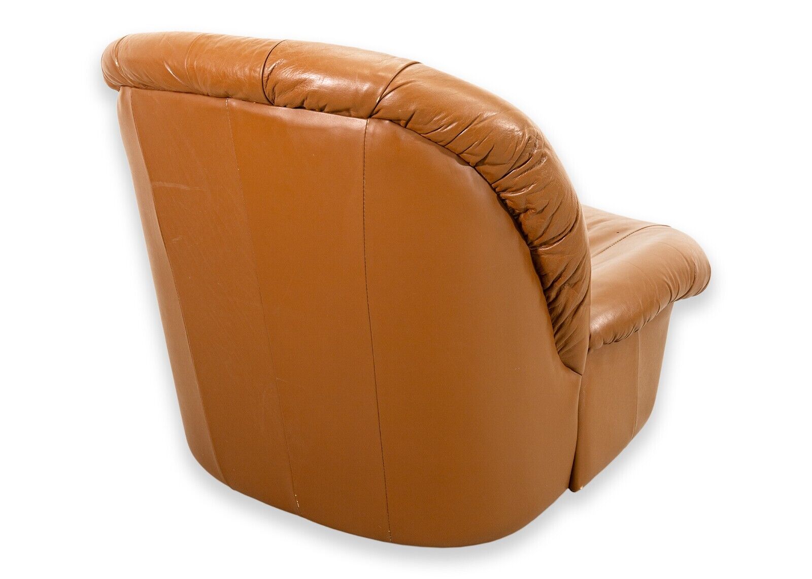Vintage 1980s Brown Leather Swivel Glider Lounge Chairs - Postmodern Style for Living Room, Office & Reading Nook