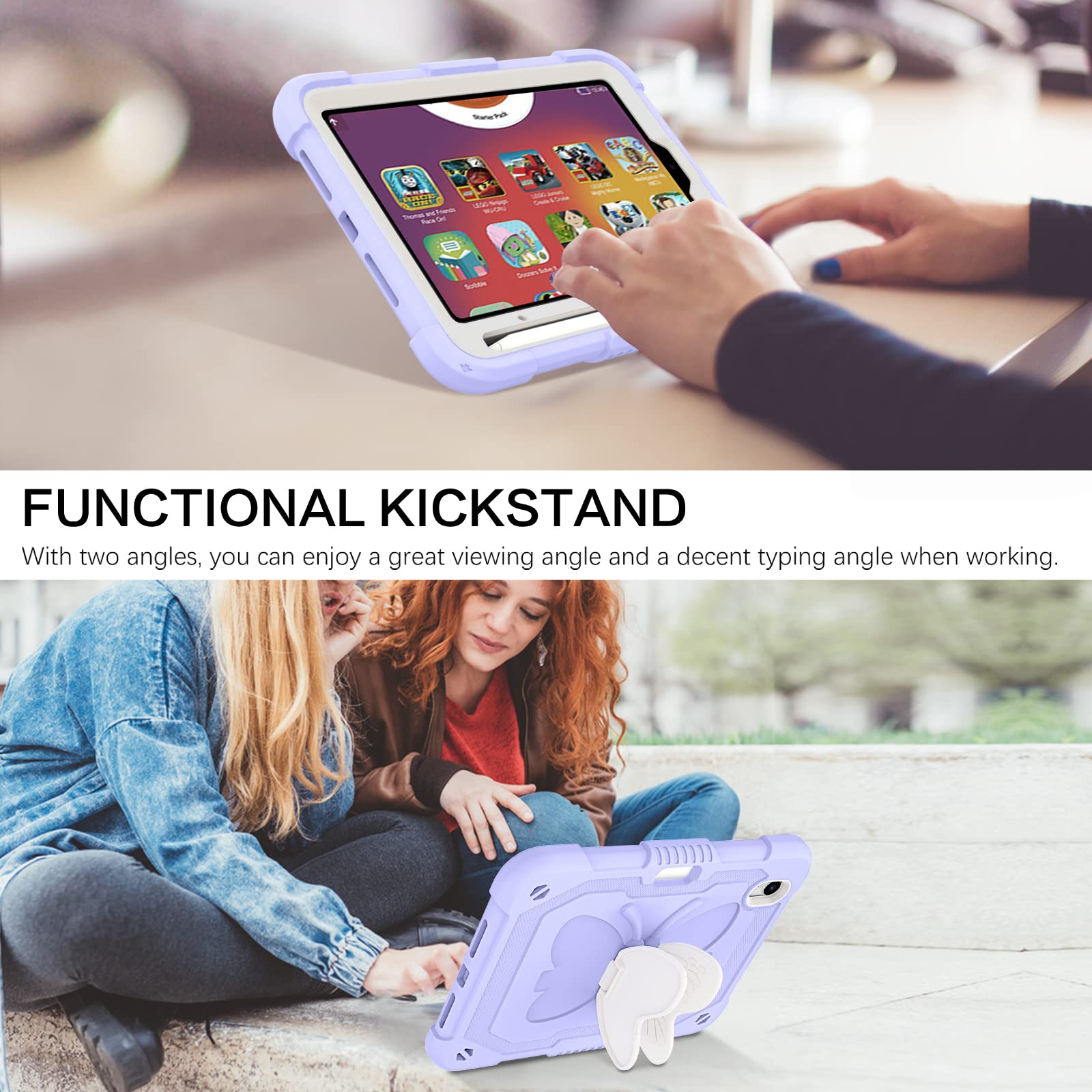 BENTOBEN iPad Mini 7 Case with Pencil Holder & Kickstand - Shockproof Protective Cover for iPad Mini 7th/6th Gen (2024/2021) - Heavy Duty Bumper Case for Kids & Adults - Purple Design - Perfect for School, Travel & Everyday Use
