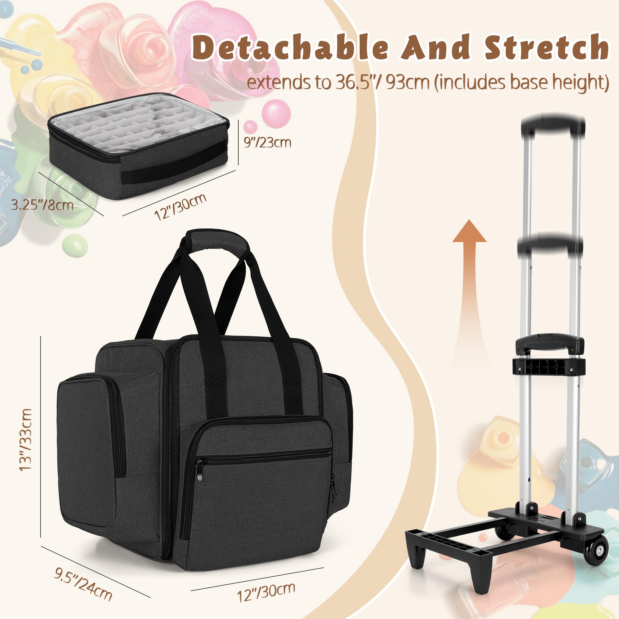 BAFASO 144 Bottle Rolling Nail Polish Organizer - Portable Nail Polish Storage Case with Detachable Wheels & 3 Removable Trays (Patented Design, Black) | Perfect for Salon Professionals & Home Nail Art Enthusiasts