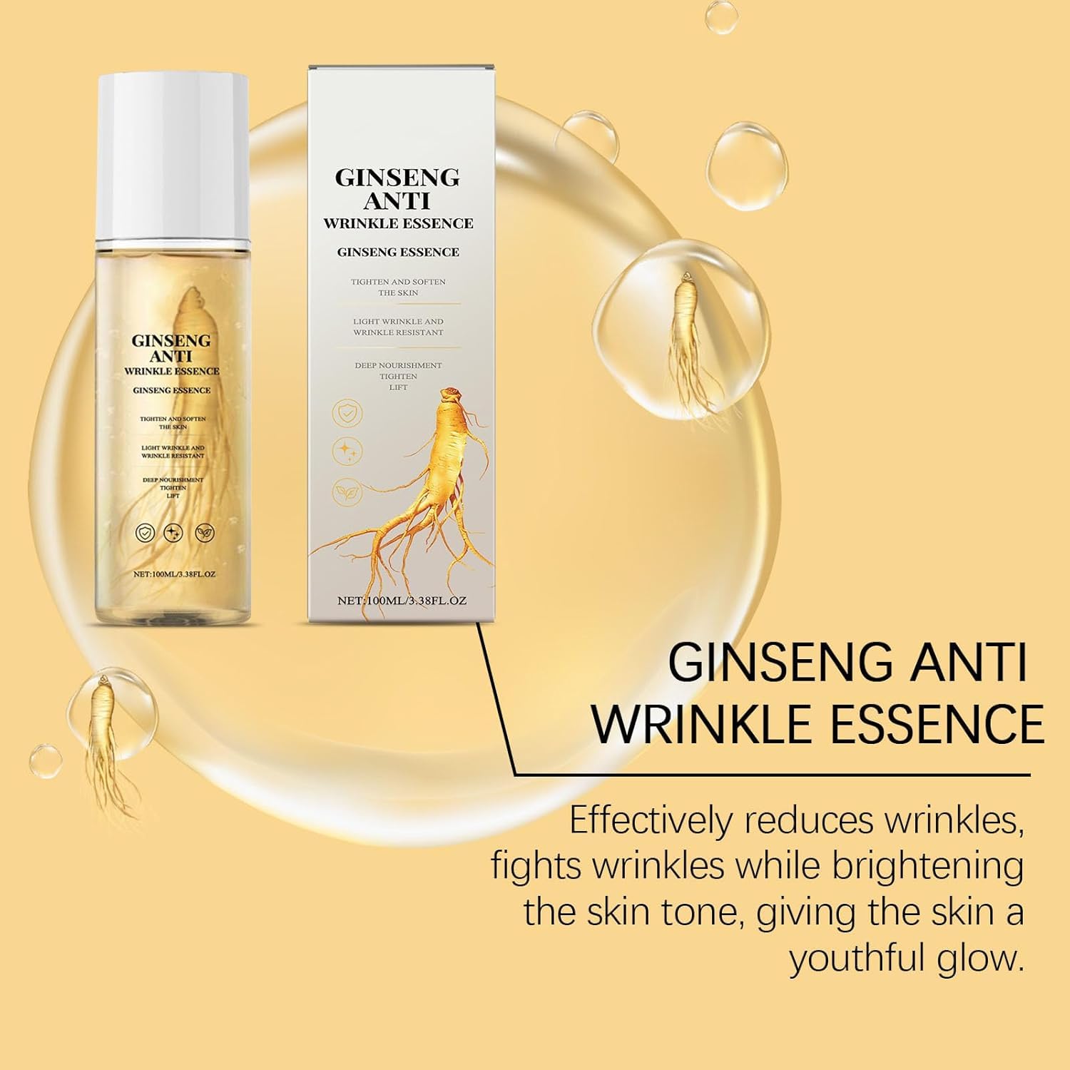 Premium Korean Ginseng Anti-Aging Essence - Hydrating Facial Toner with Multi-Peptide Complex for Wrinkle Reduction & Deep Moisturizing | Fights Fine Lines & Signs of Aging | Perfect for Daily Skincare Routine & Nighttime Rejuvenation (1PC)