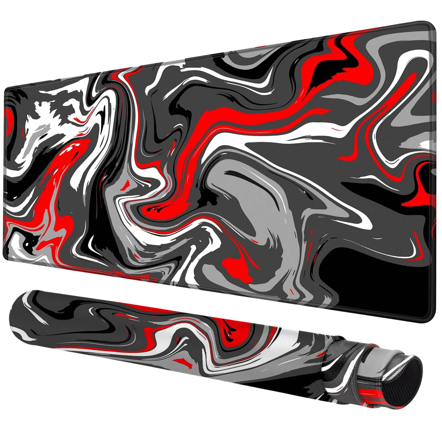 Large Gaming Mouse Pad with Non-Slip Base & Stitched Edges - 23.6x11.8 Inch Desk Mat for Keyboard and Mouse (Abstract Red) | Perfect for Office Work, PC Gaming & Home Computer Setup