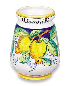 Hand Painted Deruta Ceramic Fruit Utensil Holder - Handmade Italian Kitchen Organizer for Spoons & Forks - Perfect for Farmhouse & Rustic Home Decor