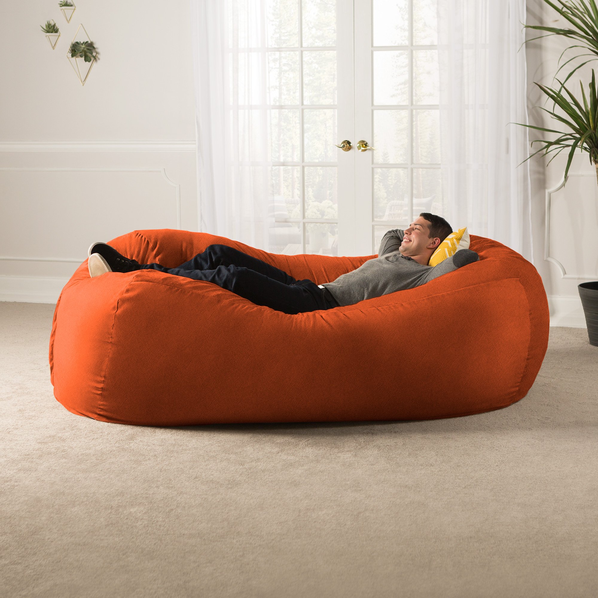 Jaxx 7 Foot Oversized Bean Bag Sofa Chair - Ultra Soft Mandarin Orange Lounger for Living Room, Bedroom, Game Room & Dorm Comfort (Perfect for Movie Nights, Gaming & Relaxation)