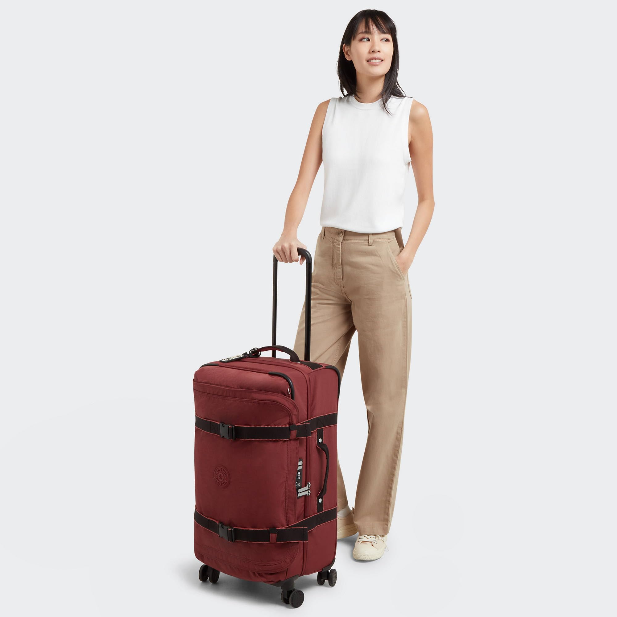 Kipling Women's Spontaneous Medium 4-Wheel Spinner Luggage Suitcase - Lightweight Expandable Carry-On with USB Port, Flaring Rust Color - Perfect for Business Travel & Weekend Getaways