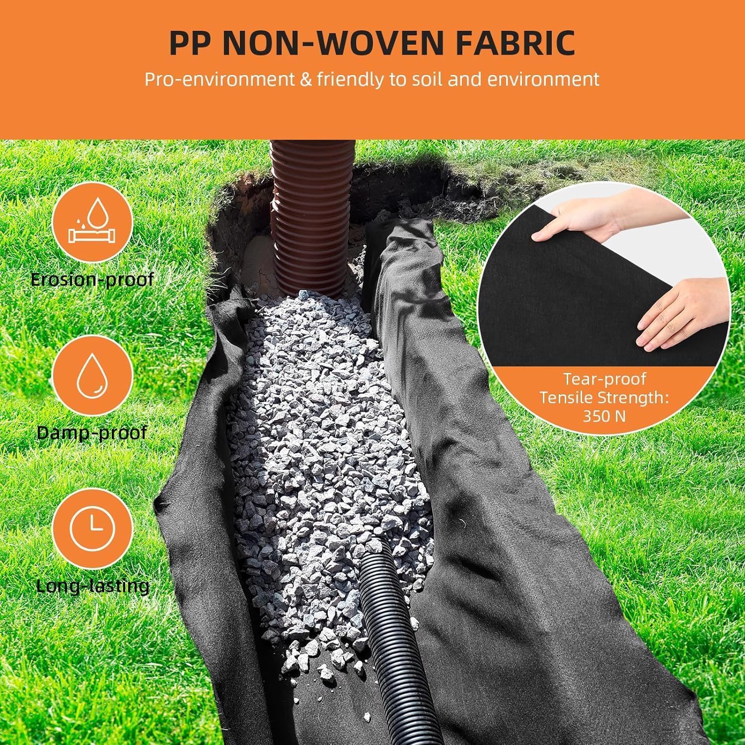 GARVEE 3'x300' Heavy Duty Non-Woven Geotextile Fabric - 6oz, 350N/440N Strength for Driveway Stabilization, Erosion Control & Landscaping | Water Permeable Weed Barrier for French Drain, Garden & Construction Projects | Durable Black Landscape Fabric