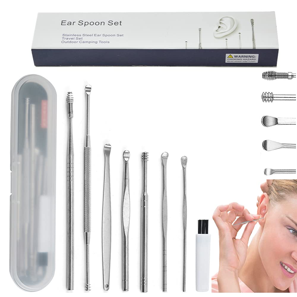 8 Pcs Stainless Steel Ear Wax Removal Kit - Safe Earwax Cleaner Tool Set with Storage Box for Adults & Kids - Perfect for Home, Travel, and Daily Hygiene Care