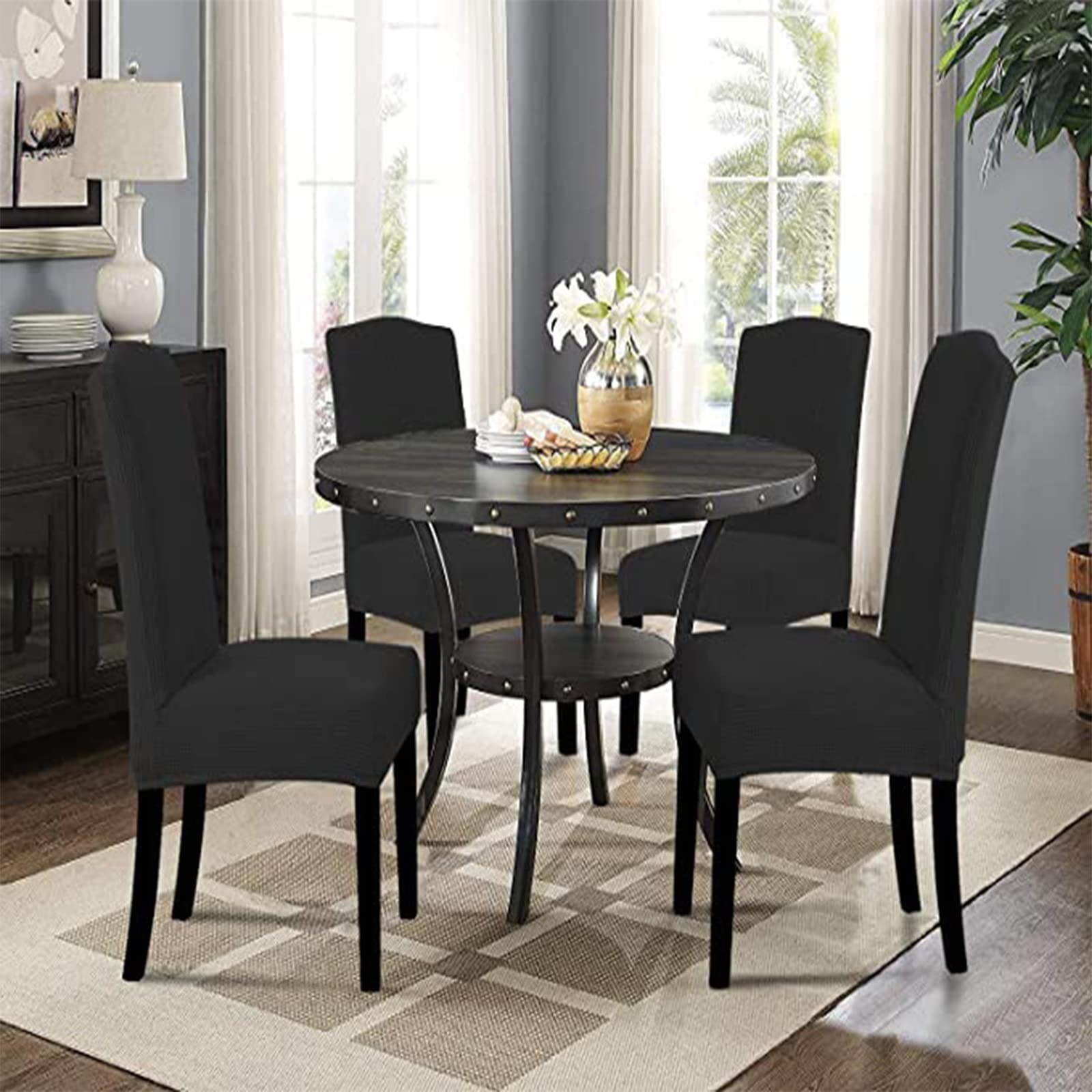 Stretch High Back Dining Chair Covers - Washable & Removable Protective Seat Covers for Dining Room, Hotel, Wedding, Banquet & Party Decor (Black, Pack of 2) | Perfect for Home, Restaurant & Event Decorations