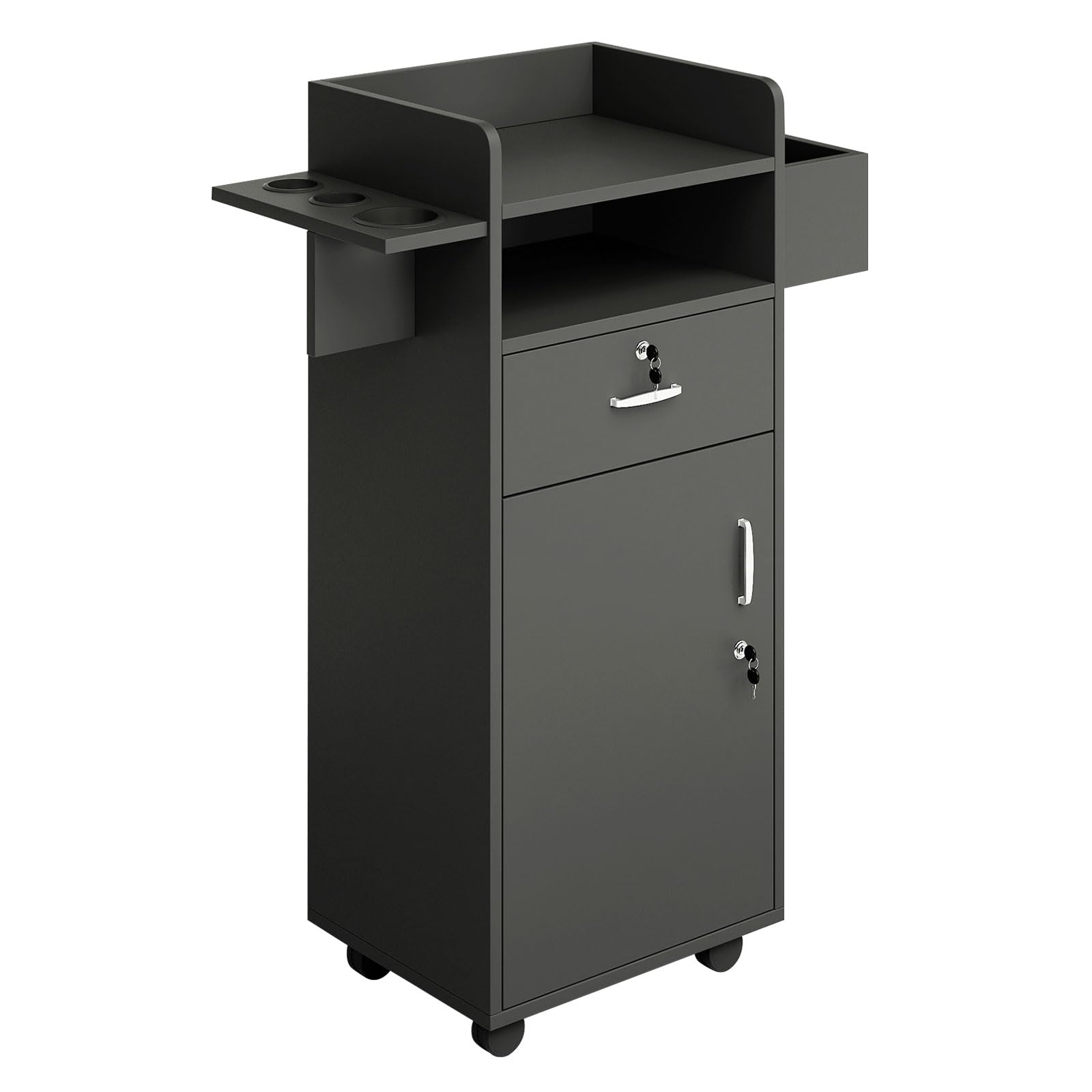 Professional Salon Station Cart with Locking Drawers & 3 Tool Holsters - Versatile Mobile Storage Trolley for Hair Stylists, Home Salons & Spas (15.7