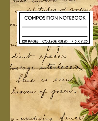 Vintage Rose Flower Composition Notebook - College Ruled with Beautiful Red Rose Illustration for School, Journaling & Note Taking