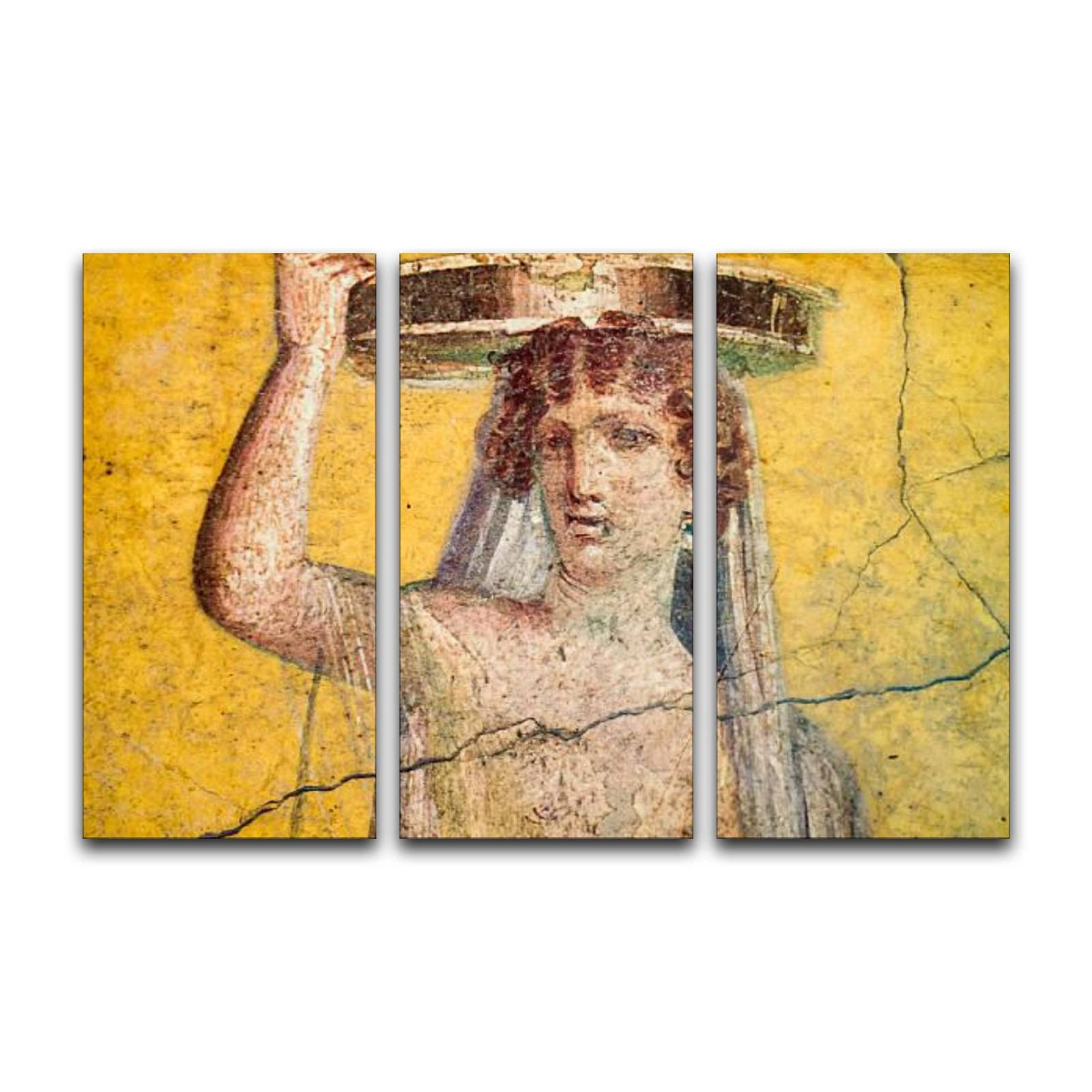 BFOIUGTKRQUE 3-Panel Roman Fresco Wall Art - Modern Pompeii Woman Canvas Prints for Home Decor | Ready to Hang Living Room & Bedroom Wall Decor | Perfect for Housewarming Gifts & Mediterranean Style Interiors