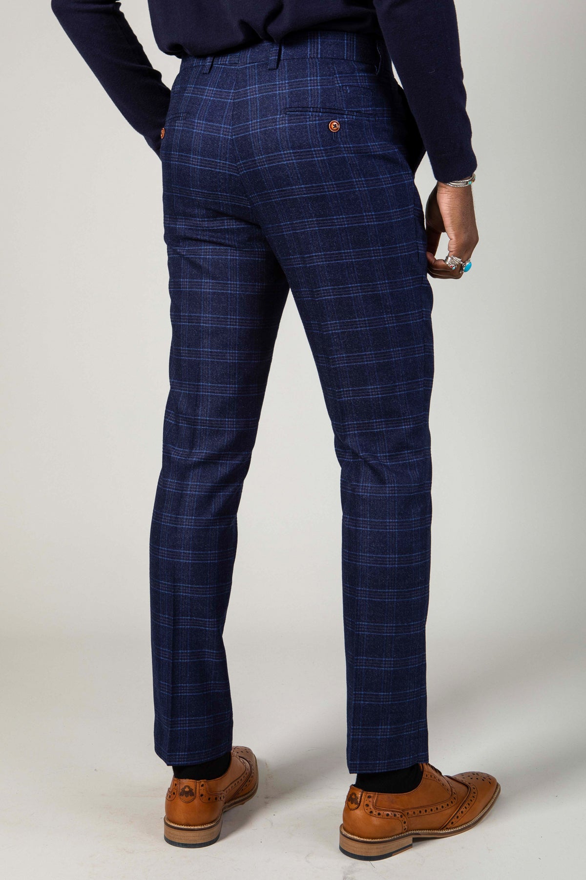 CHIGWELL Blue Tweed Check Pants for Women - Classic Plaid Trousers with Comfort Fit - Perfect for Office, Business Casual & Winter Outfits