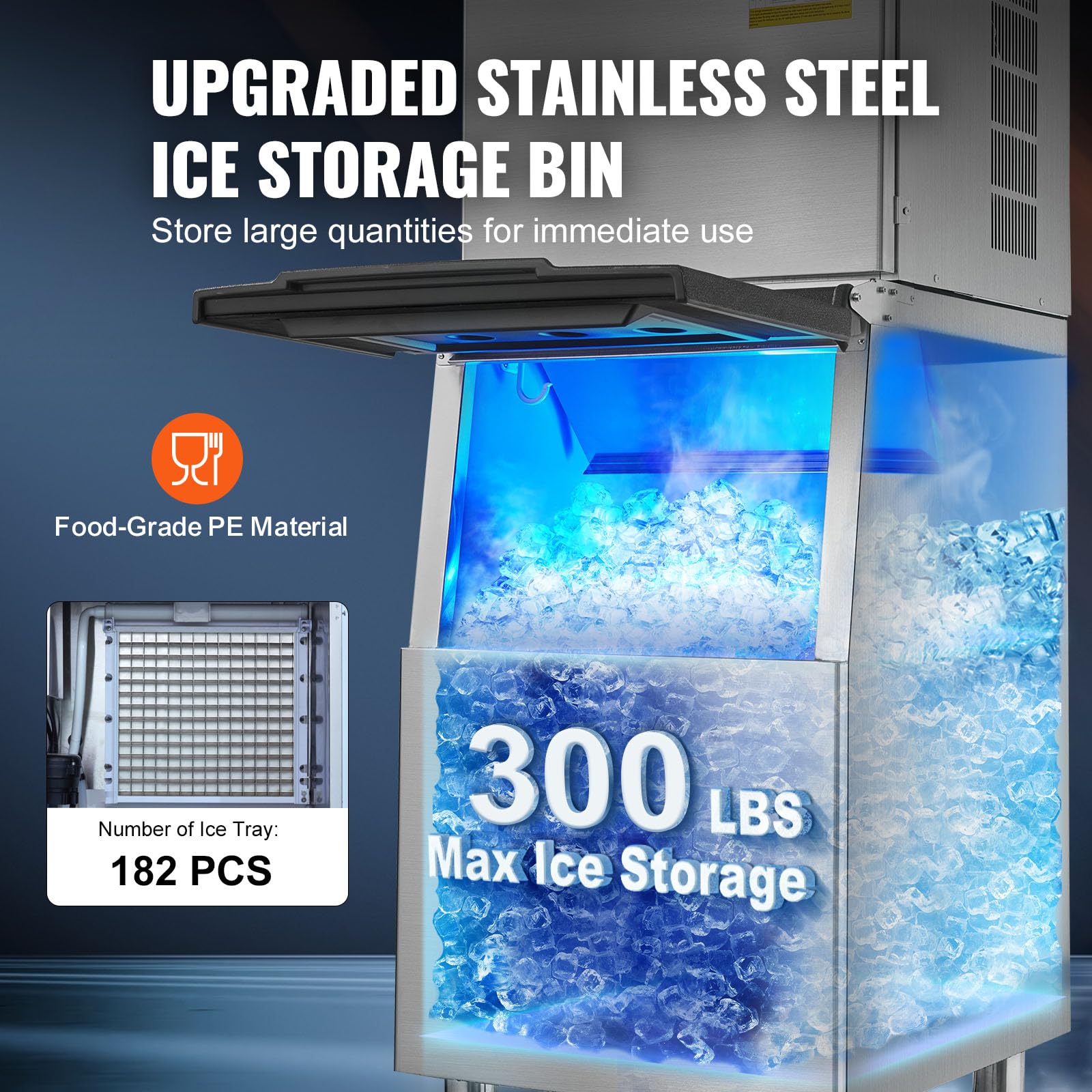 VEVOR Commercial Ice Maker Machine 450LBS/24H with 300LBS Storage Bin, 1000W Self-Cleaning Ice Machine with 3.5