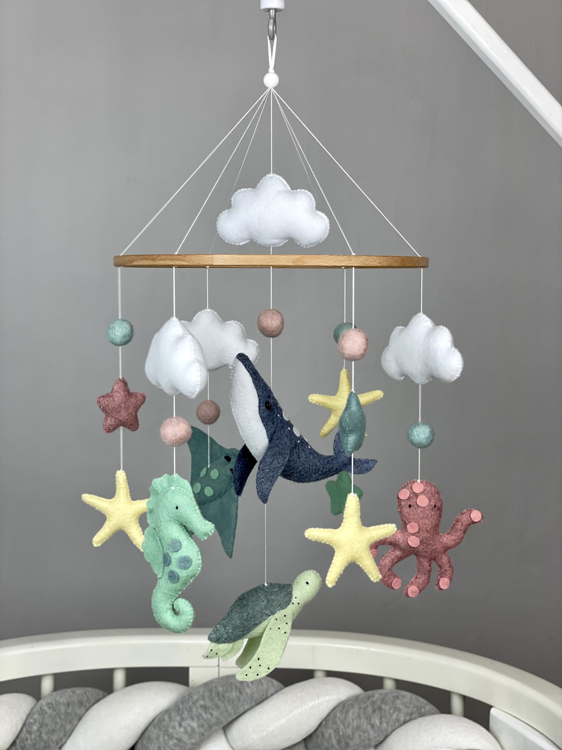 Ocean Baby Crib Mobile - Under the Sea Nursery Decor with Felt Sea Animals, Neutral Nautical Theme | Perfect Baby Shower Gift, Newborn Nursery Essential & Thoughtful Present for New Moms | Creates Calming Ocean Ambiance for Baby's Sleep Time