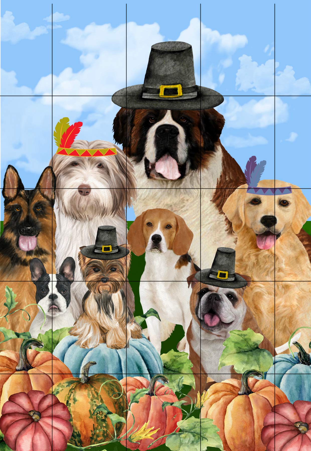 Thanksgiving Dogs Garden Flag - Personalized Fall & Autumn Yard Decor - Custom Outdoor Flag for Seasonal Home & Garden Decoration