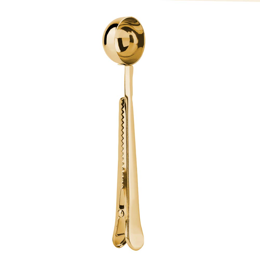 2-in-1 Stainless Steel Coffee Scoop with Clip - Multi-Function Measuring Spoon for Coffee & Tea Storage