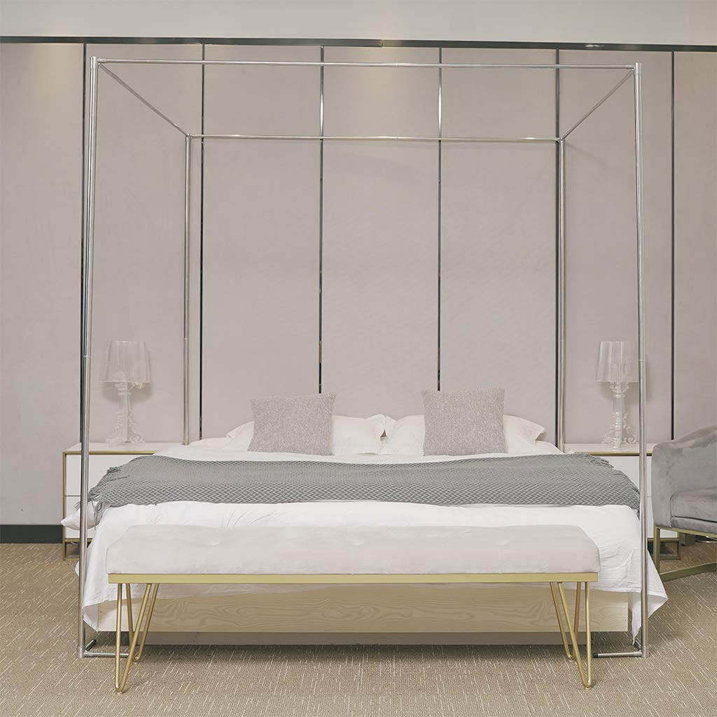 Queen Size Metal Canopy Bed Frame - Spiral Connection Design with Thickened Stainless Steel Posts - Fits Wood & Metal Beds - Silver Finish - Perfect for Mosquito Net Brackets & Bedroom Decor