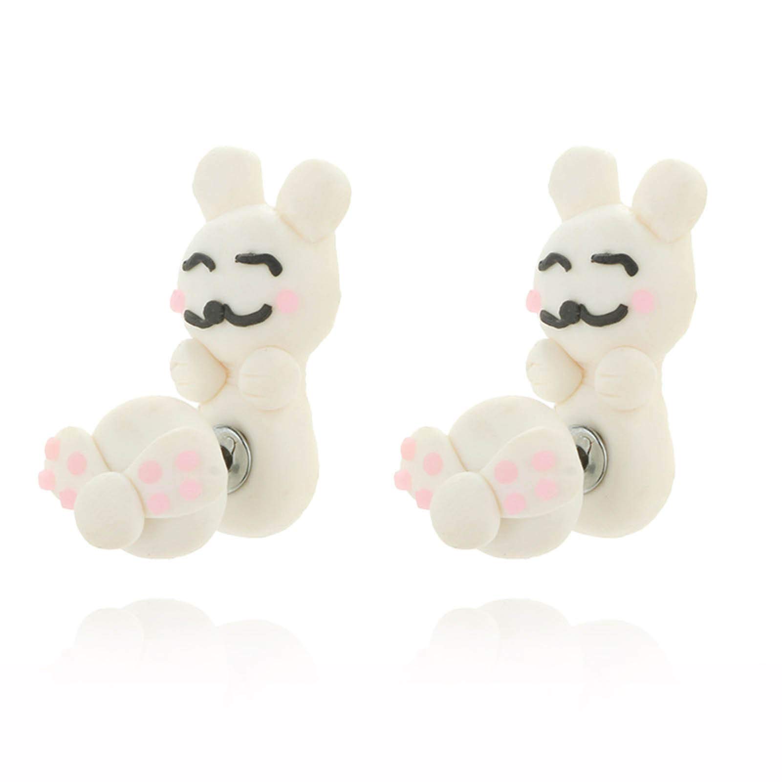 3D Polymer Rabbit Earrings - Handmade Cute Animal Jewelry for Women & Girls - Navy Blue Bunny Studs for Casual Wear, Parties & Gifts