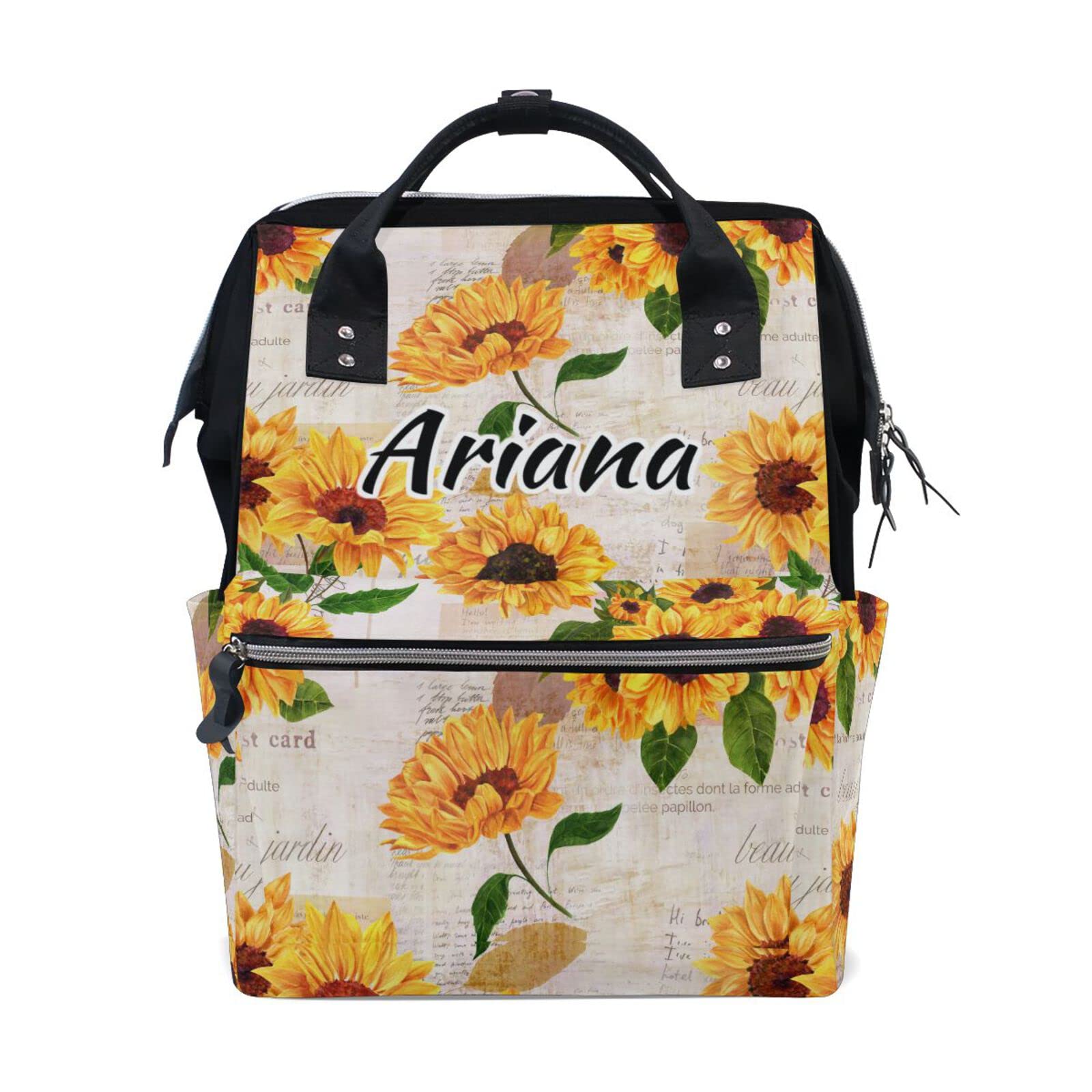 Custom Watercolor Vintage Sunflowers Diaper Backpack - Personalized Large Capacity Maternity Bag for Newborn Essentials | Travel, Hospital & Everyday Use Baby Nappy Bag