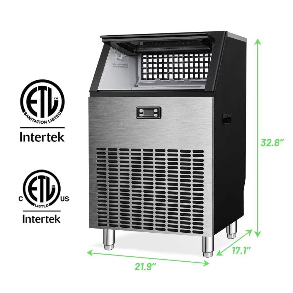 Kismile Commercial Ice Maker Machine - 265lbs/24h Freestanding Square Ice Cube Maker with 55lbs Storage Bin, Heavy Duty Stainless Steel Construction for Home Bar, Coffee Shop, Restaurant & Business Use - Perfect for Cocktails, Iced Coffee & Beverage Service