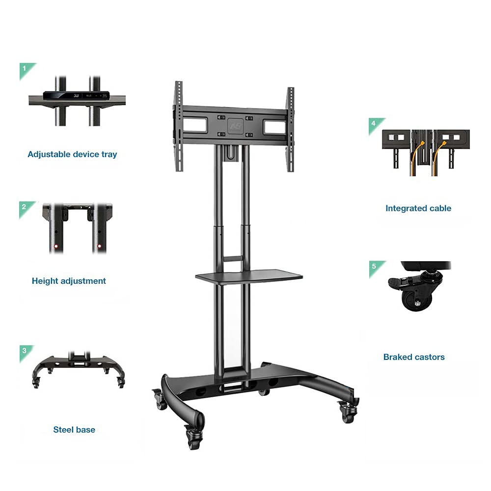 North Bayou Mobile TV Cart Rolling Stand with Wheels for 32-75 Inch LCD LED OLED Plasma Flat Screens up to 100lbs - AVA1500-60-1P (Black) | Perfect for Living Room, Bedroom, or Office TV Setup