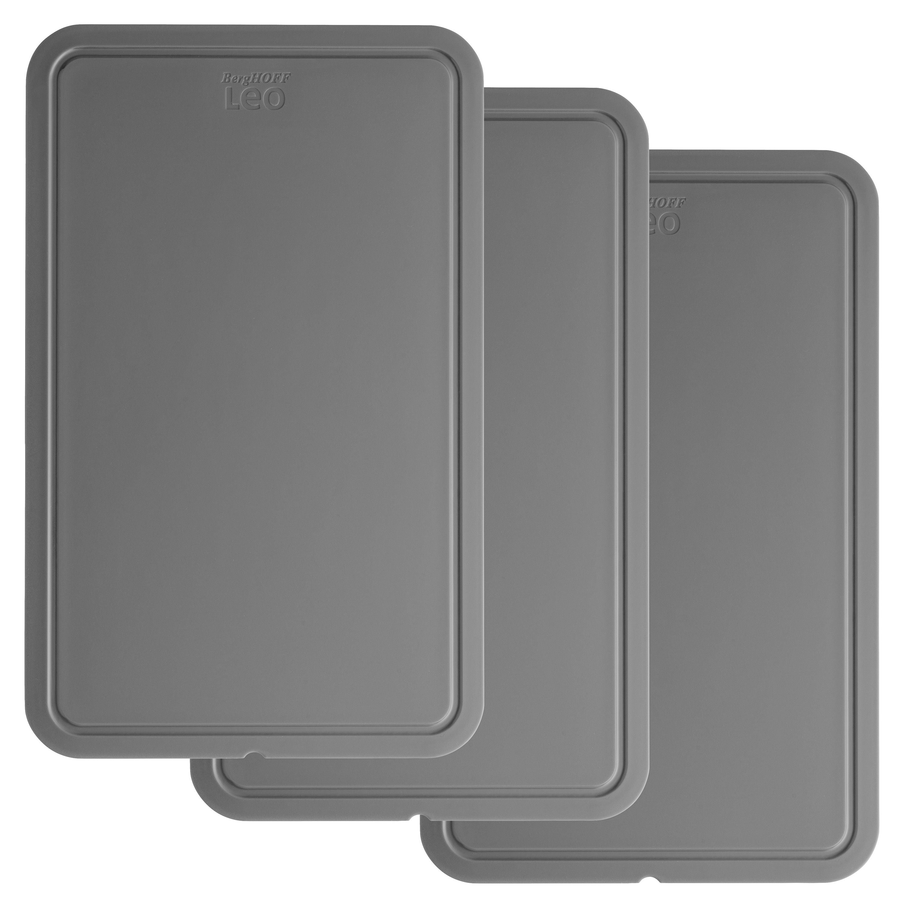 BergHOFF Leo Legacy 3-Piece Polypropylene Cutting Board Set (12.5 Inch, Gray) – Durable Kitchen Cutting Boards for Meat, Vegetables & Fruits – Perfect for Home Chefs & Food Prep