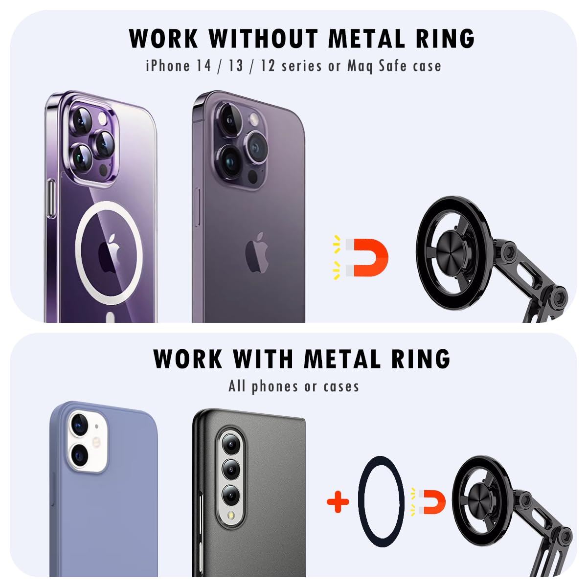 Jemey Universal 360° Pro Magnetic Car Phone Holder - 2025 New Hands-Free Auto Mount with Metal Ring, Adjustable Phone Stand for iPhone, Samsung, All Smartphones - Perfect for Driving, GPS Navigation & Road Trips