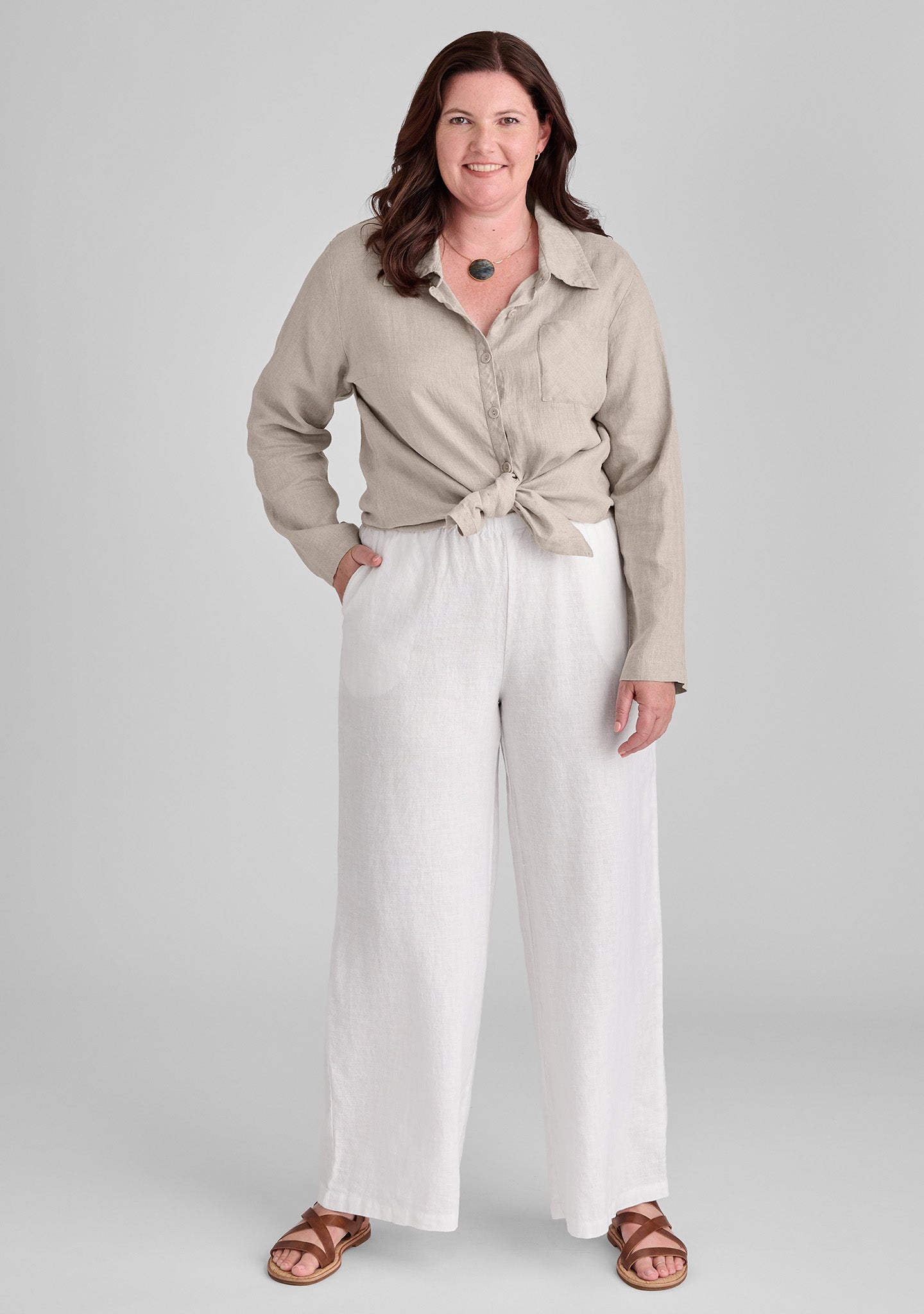 Flowing Linen Pants for Women - Elastic Waist Comfortable Wide Leg Trousers - Perfect for Summer, Beach, Yoga and Casual Wear
