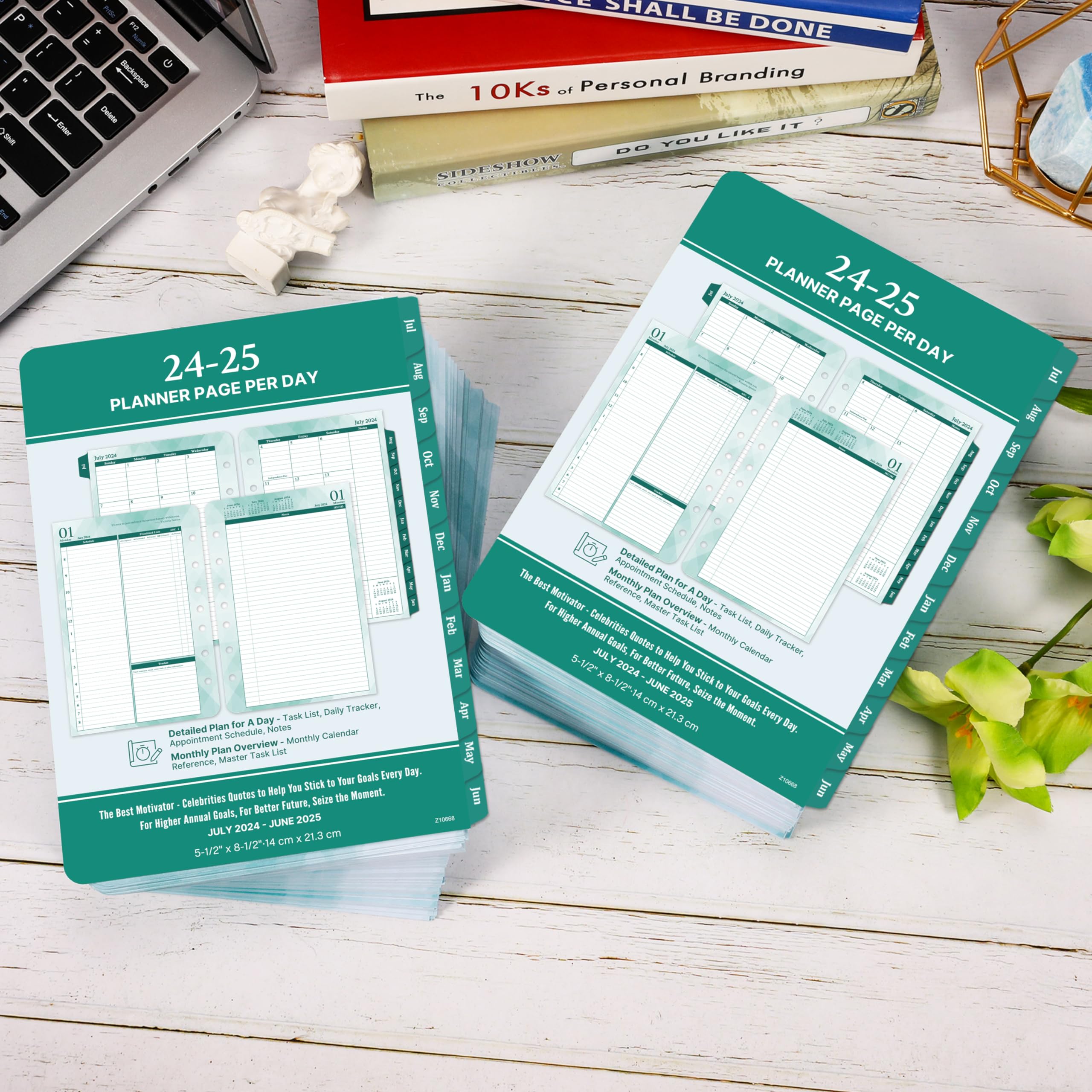 2024-2025 Planner Refills - July 2024 to June 2025 | 2 Pages Per Day Daily & Monthly Planner | 5.5