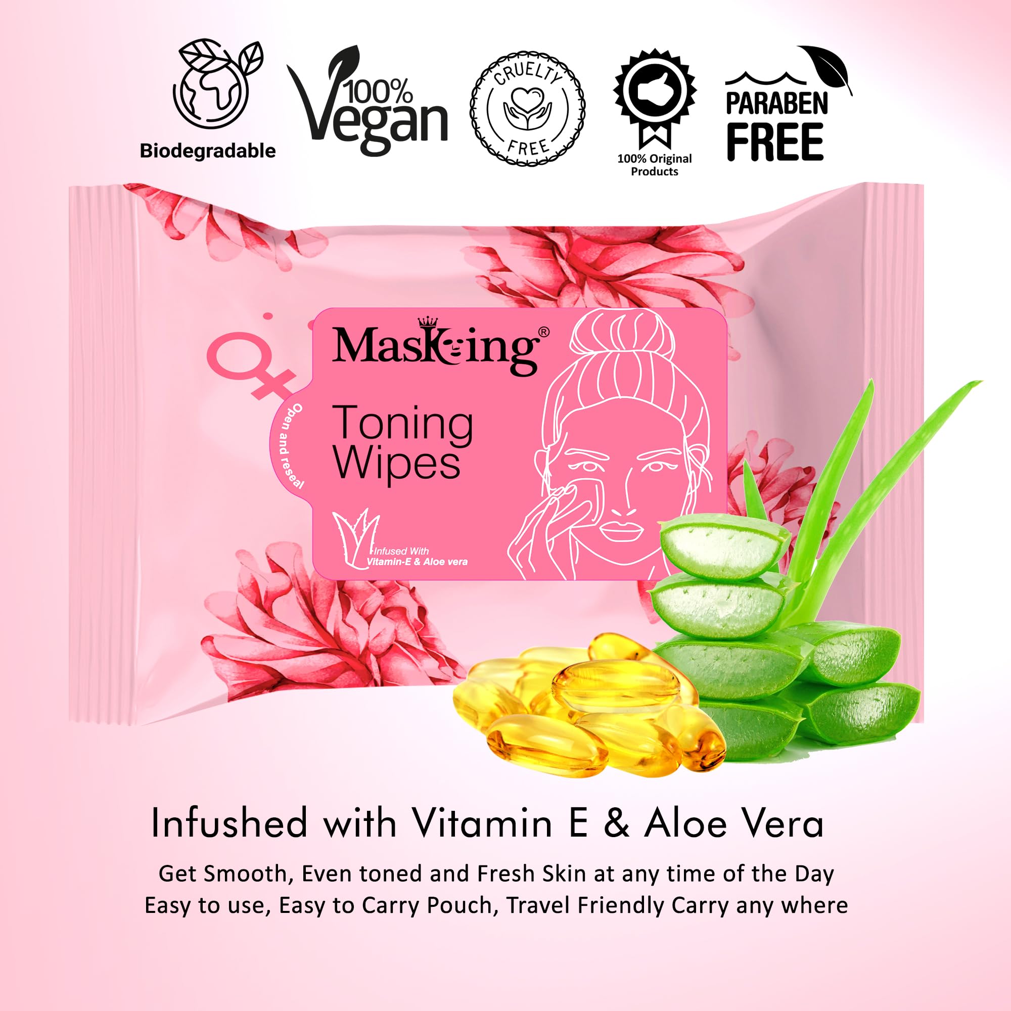 MasKing Cleansing Facial Wipes - Makeup Remover & Toner with Aloe Vera & Vitamin E | 6-Pack (10 Wipes Each) | Gentle for All Skin Types | Perfect for Travel, Gym & Daily Skincare Routine