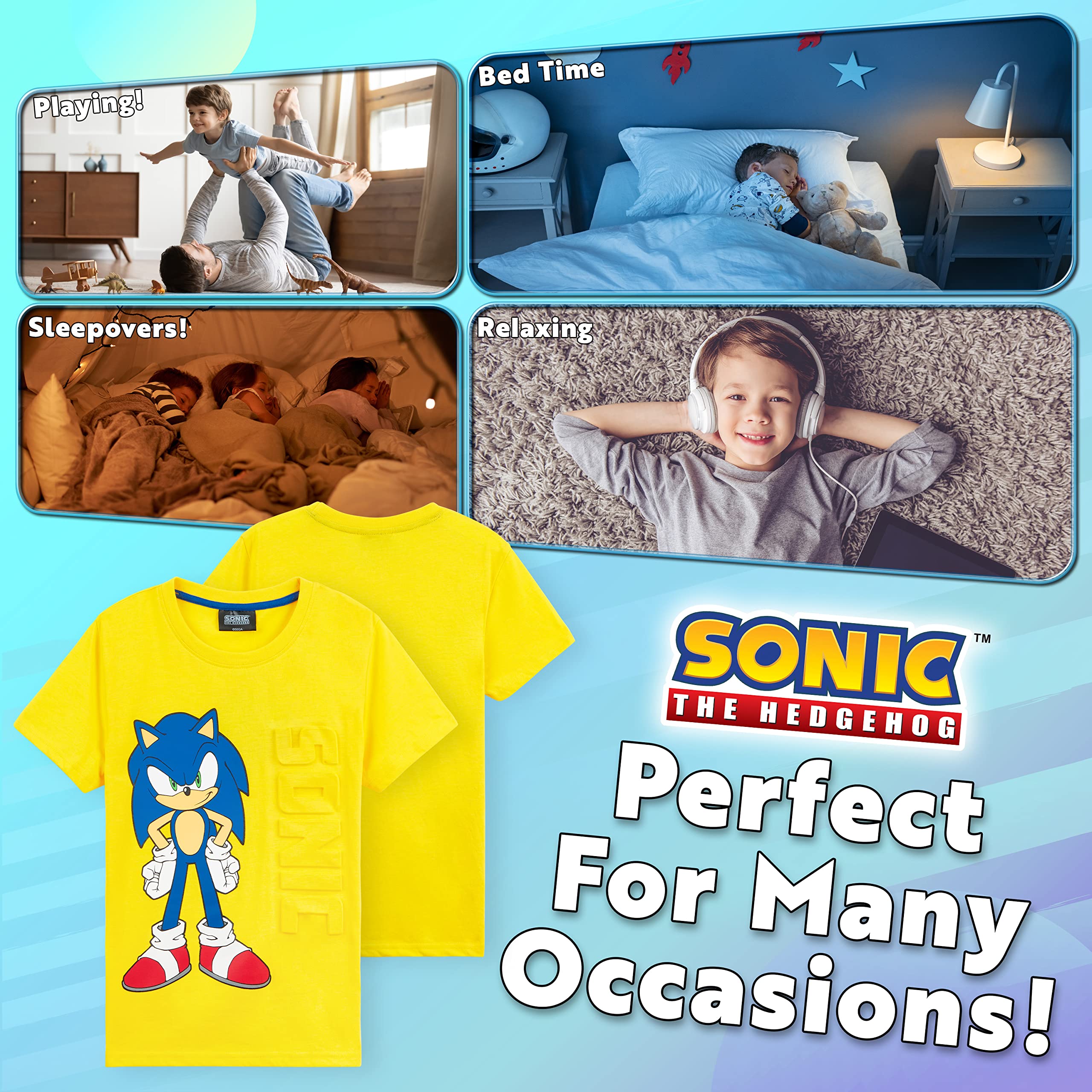 **Sonic the Hedgehog Boys' Pajama Set - Soft & Breathable Summer Nightwear for Kids Ages 4-12 - Short Sleeve PJs for Boys, Lounge Wear & Gamer Gifts - Perfect for Sleepovers, Gaming Nights & Relaxing at Home**