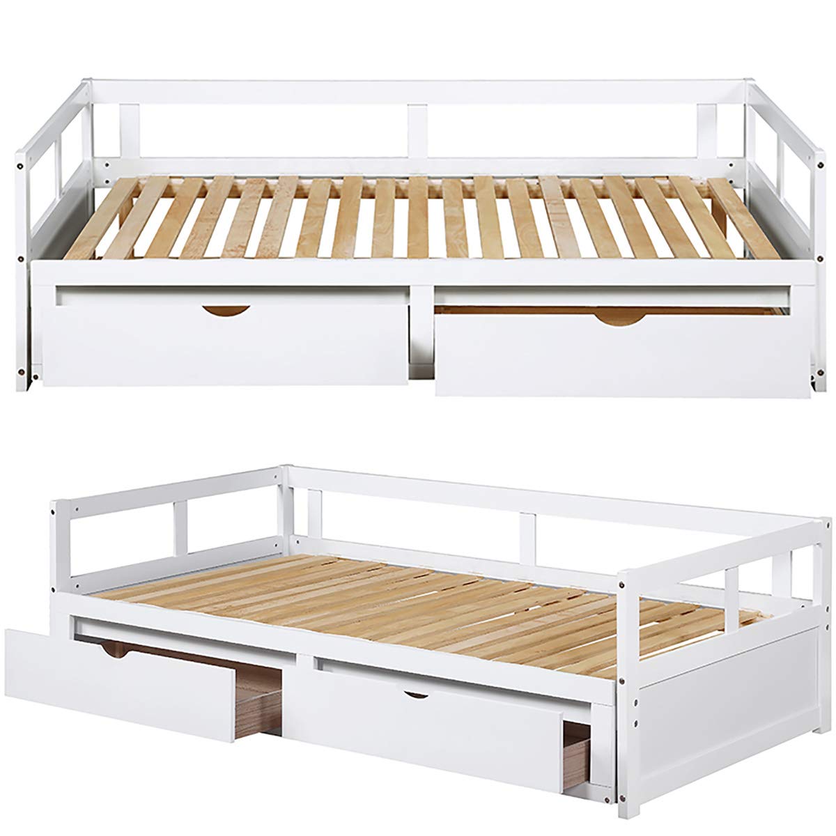 Harper & Bright Designs Twin to King Size Bed with Storage Drawers - Kids Bedroom Furniture with Underbed Storage - No Box Spring Required - Perfect for Small Spaces & Guest Rooms