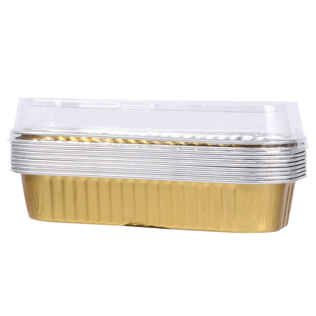 10-Pack 200ml Disposable Aluminum Foil Baking Pans - Rectangular Cheesecake & Dessert Pans, Oven-Safe Bread Pans for Baking, Cooking & Meal Prep (Golden) - Perfect for Cheesecakes, Brownies, Lasagna & Party Desserts