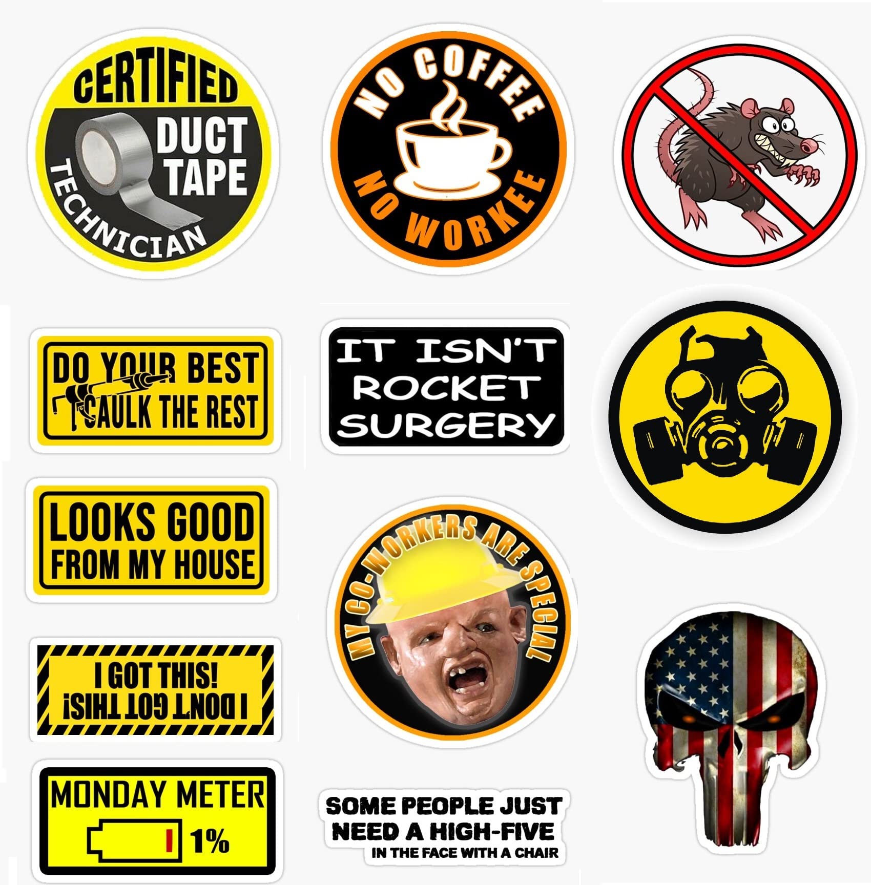 12-Piece Hard Hat Sticker Set - 2.2 Inch Construction Safety Decals for Helmets - Durable Vinyl Stickers for Construction Workers, Engineers & Laborers - Perfect for Personalizing Hard Hats on Job Sites