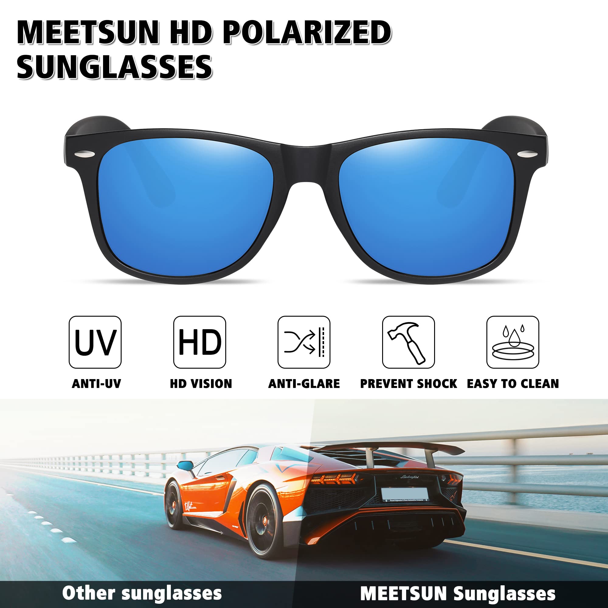 MEETSUN Polarized Sunglasses for Men & Women - Classic Retro UV Protection Driving Shades - Perfect for Outdoor Activities, Beach, Cycling & Fashion Accessories