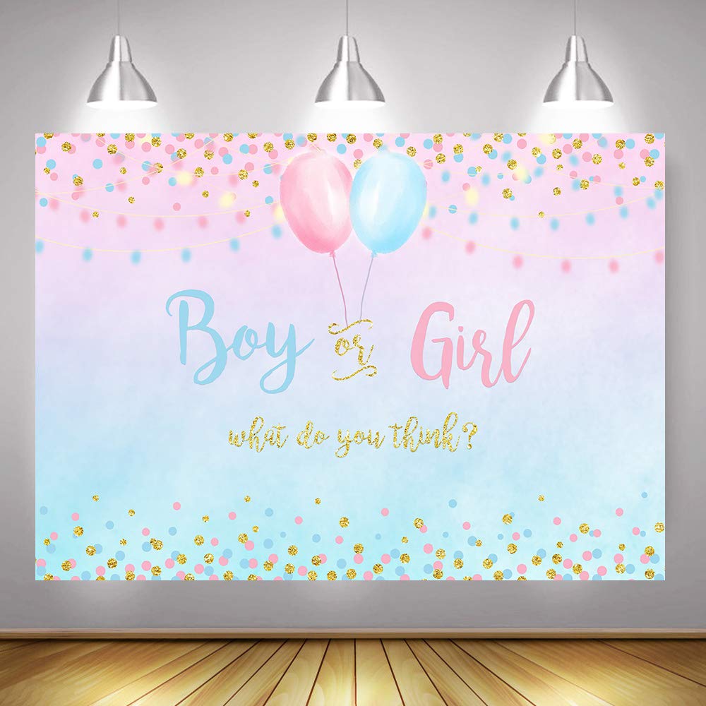 Blue & Pink Gender Reveal Party Decorations - 5x3ft (60x36 inch) Baby Shower Backdrop with Dots Balloons for Boy or Girl Announcement - Perfect for Gender Reveal Parties, Baby Showers & Nursery Decorations
