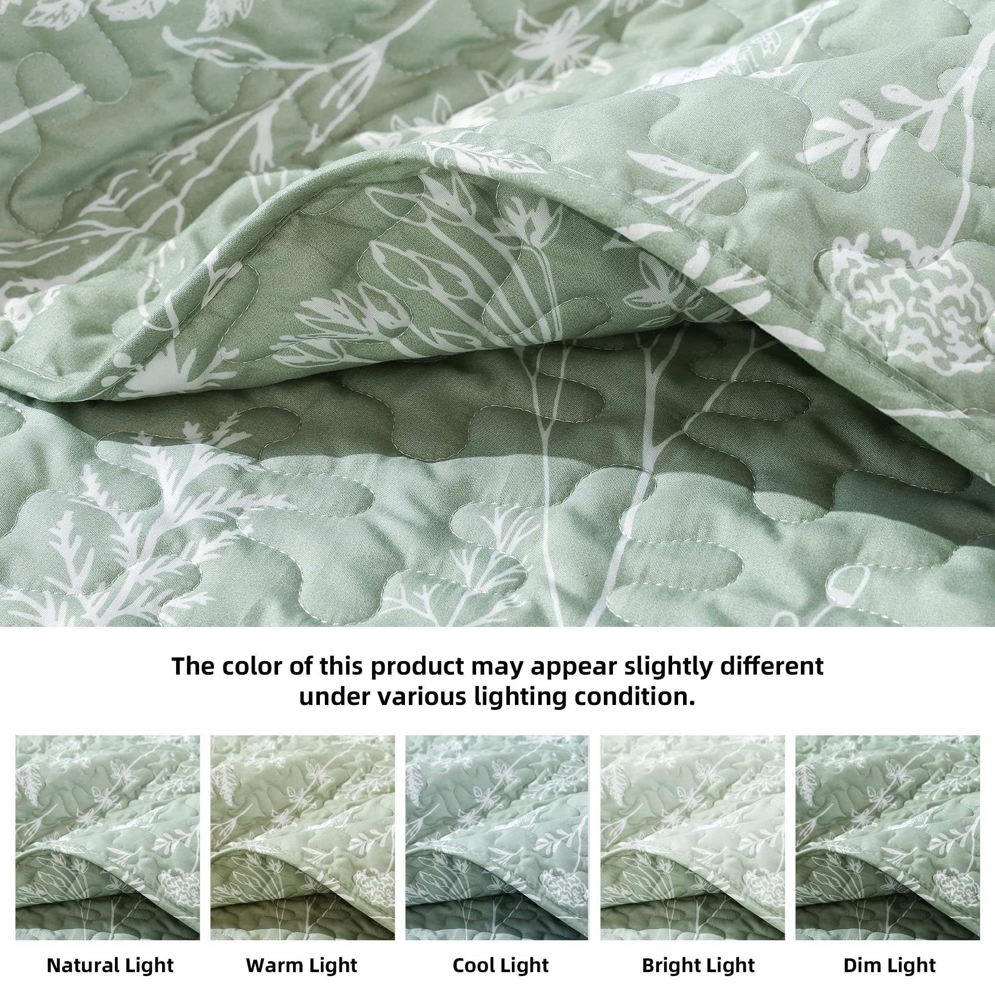 JANZAA King Size Sage Green Boho Quilt Set - 3 Piece Reversible Microfiber Bedding with Floral Pattern, Lightweight Comforter & 2 Pillow Shams | Perfect for Master Bedroom, Guest Room & Bohemian Home Decor
